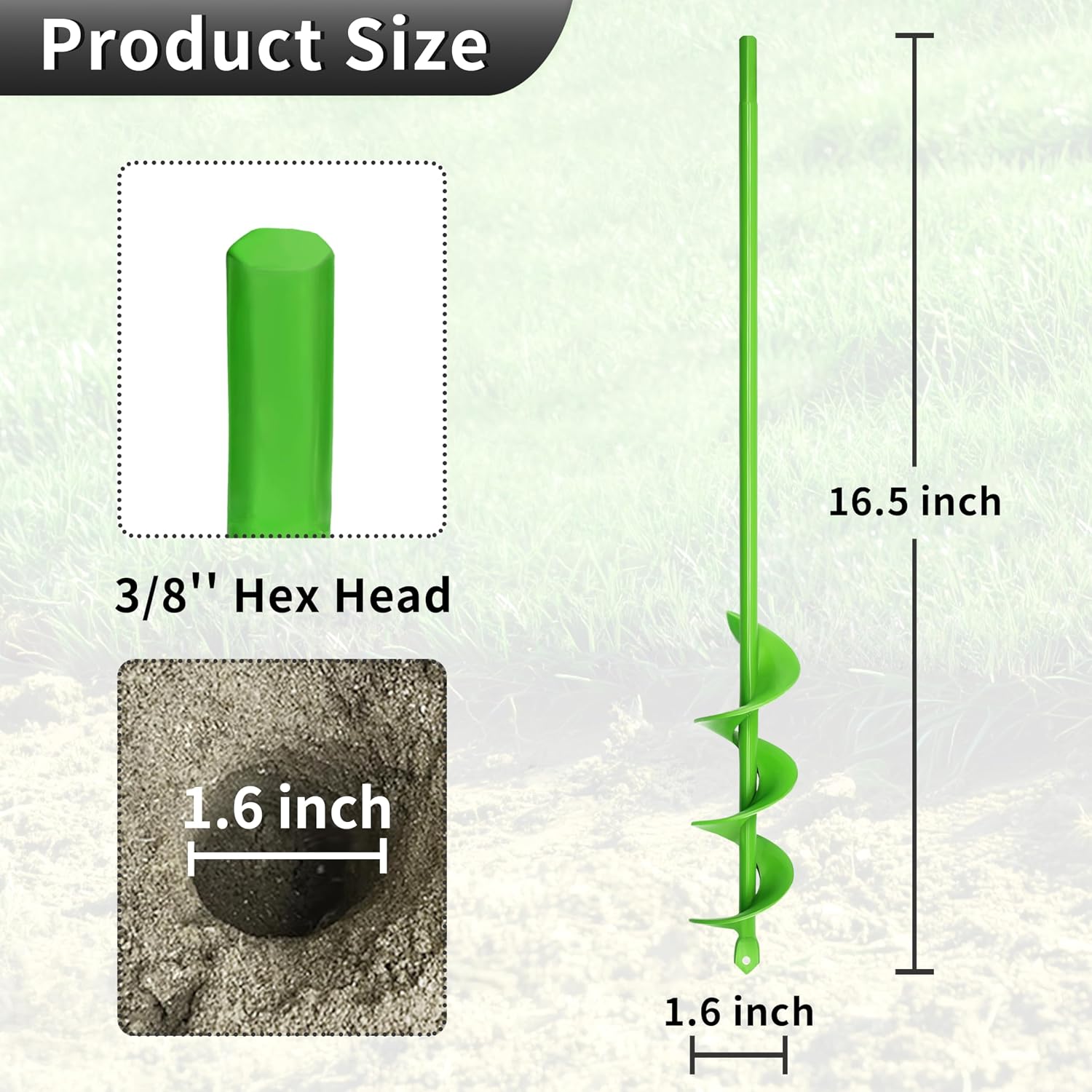 Thumbnail 1 de TCBWFY Garden Auger Drill Bit, 1.6 x 16.5-Inch Spiral, 3/8-Inch Hex