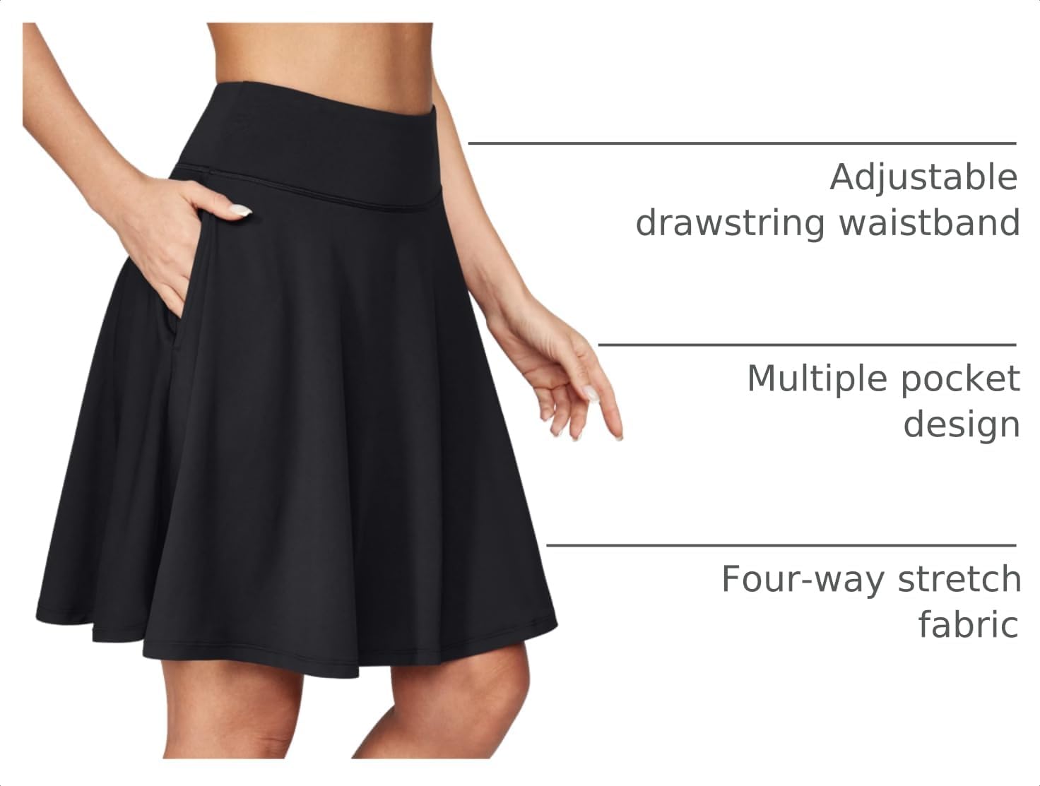 Detalle 2 de IUGA 20" Knee Length Skort with Pockets — High-Waist, Built-in Shorts for Golf, Tennis, and Everyday Wear