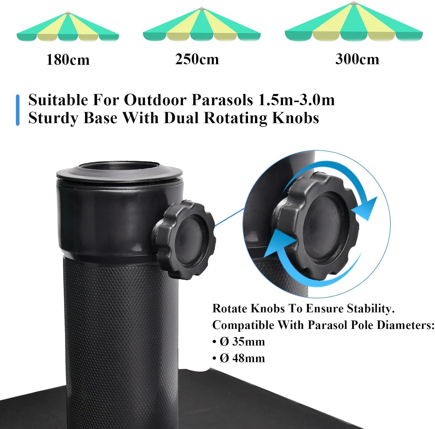 Thumbnail 5 de 23L Parasol Base with Wheels — Heavy Duty Fillable Outdoor Base for 35–48mm Poles