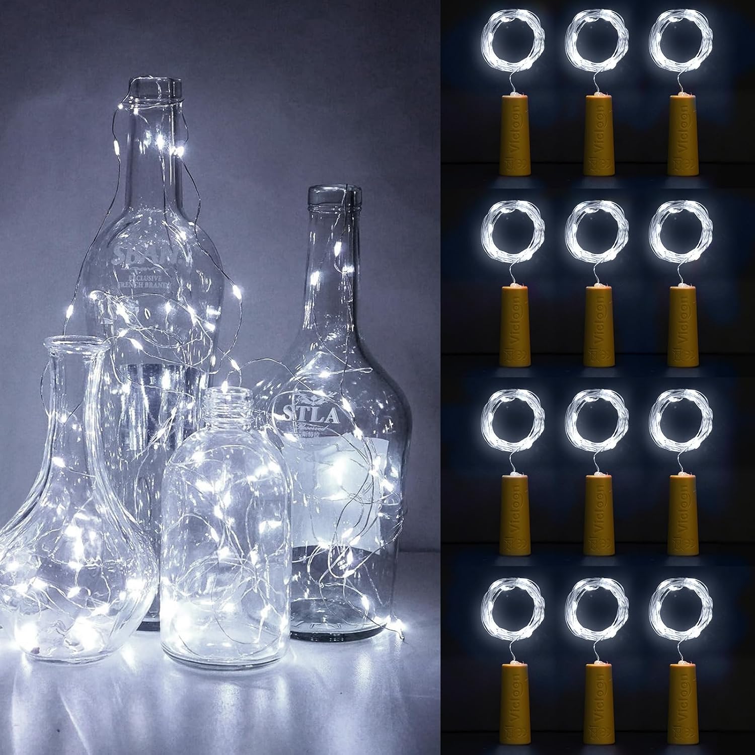 Detalle de Vicloon P-JPD20230814-W lampki do butelek, 12 szt., 2 m, 20 LED