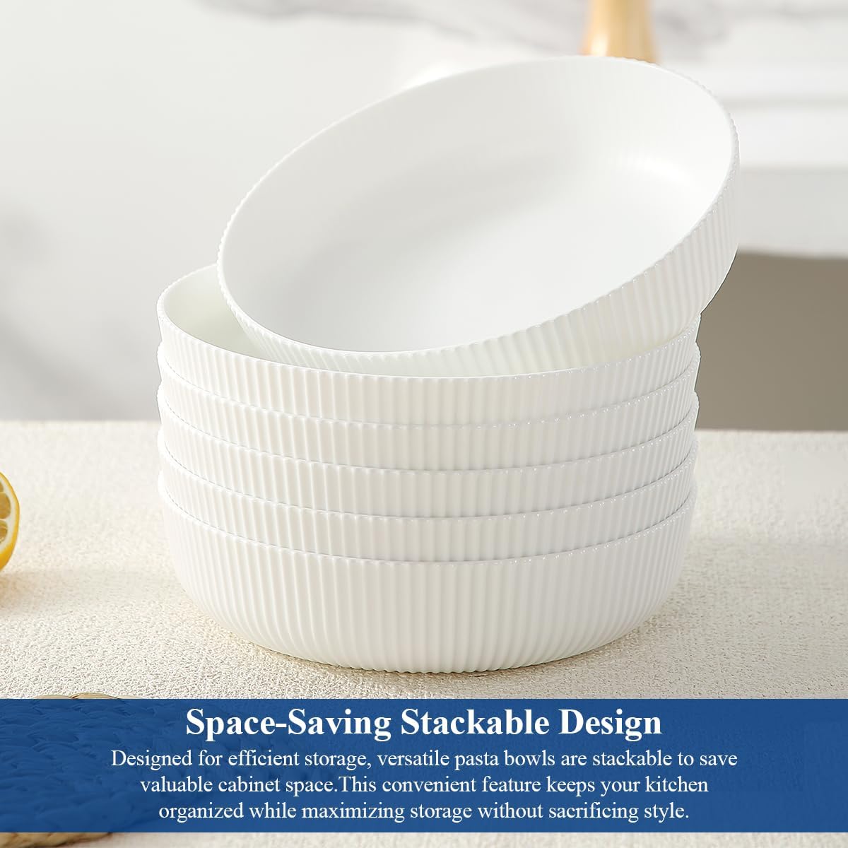 Thumbnail 5 de HOMQUEN Lot de 6 bols pour pâtes 1100 ml, blancs, en plastique incassable (lave-vaisselle)