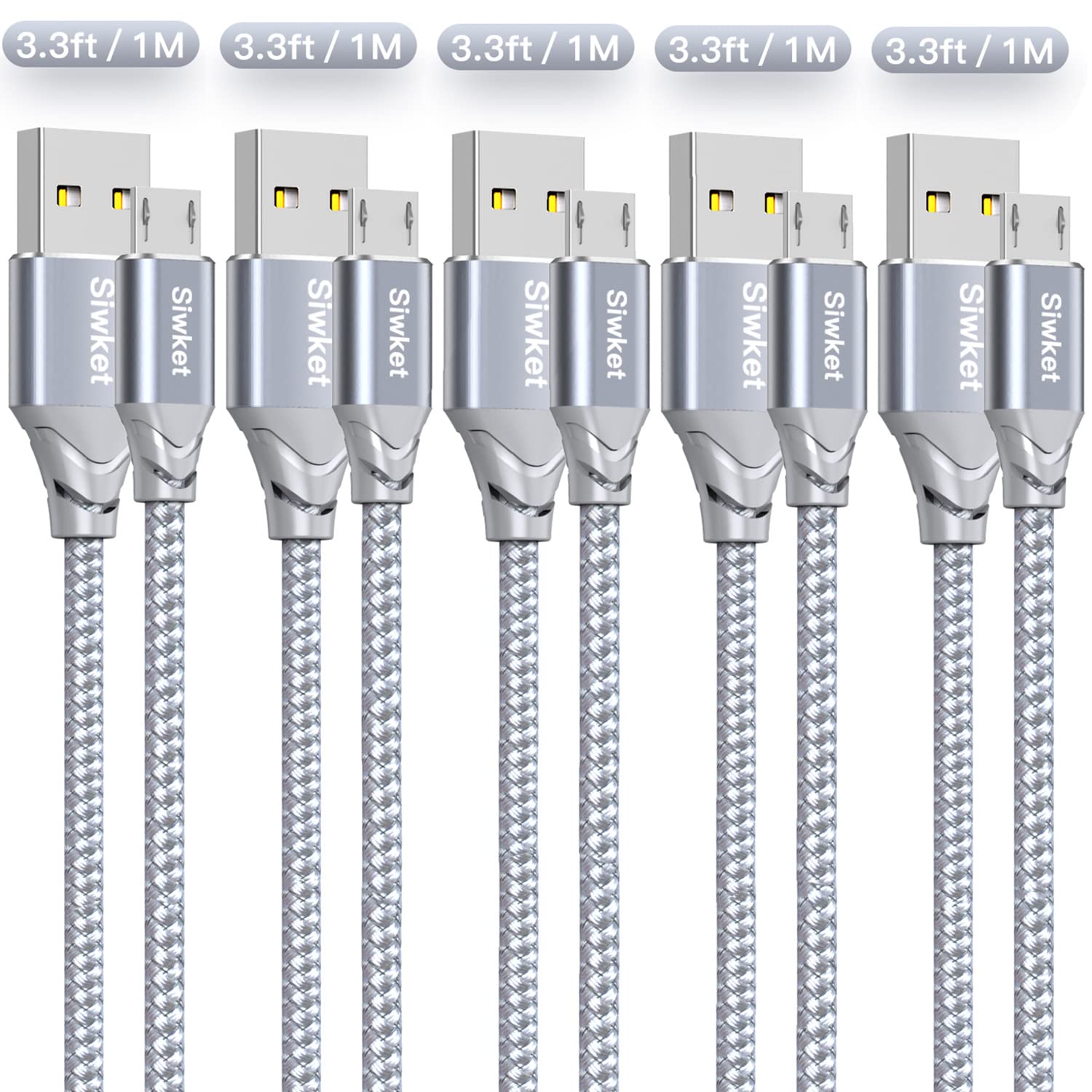 Detalle de Siwket Micro USB Cable 5Pack 1M — Braided USB A to Micro Charge Cable