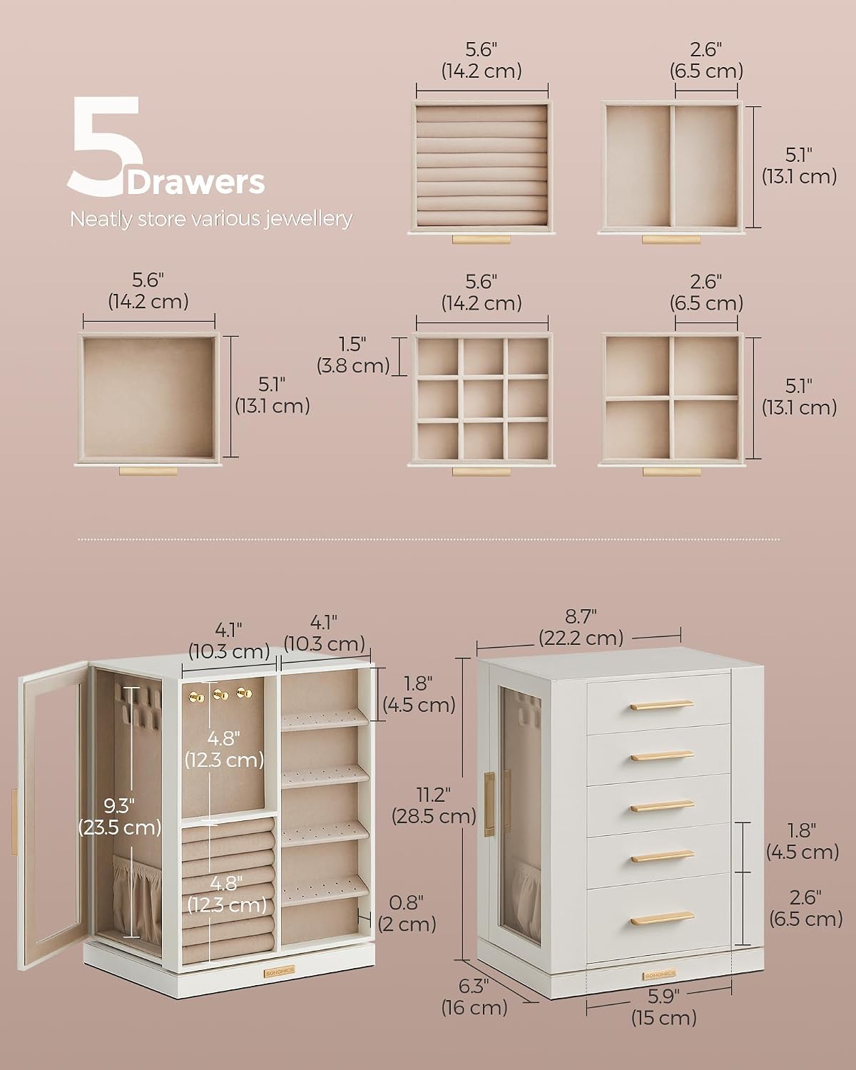 Detalle 2 de SONGMICS JBC170W01 360° rotating jewellery box