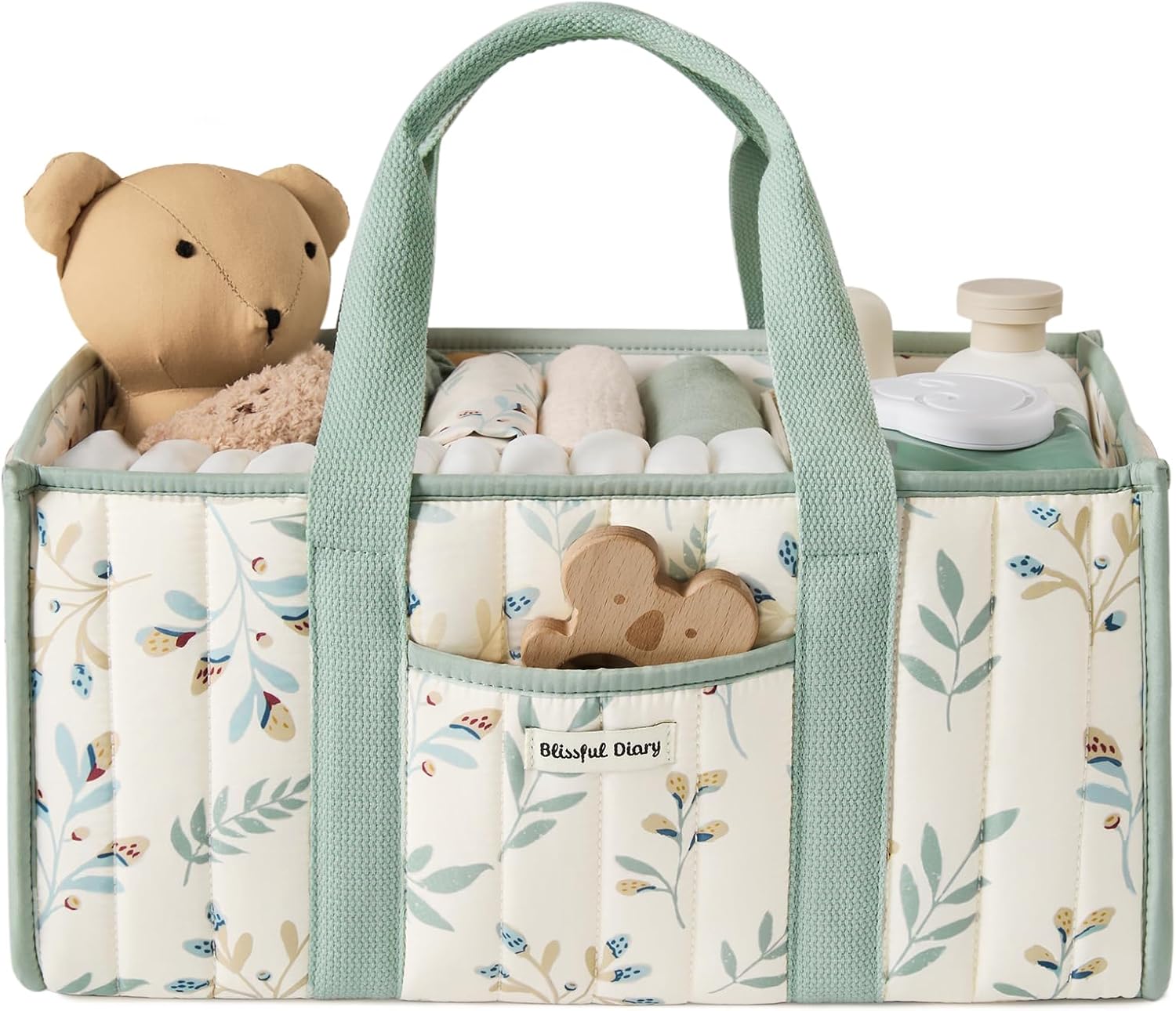 Detalle de Blissful Diary Leaf Diaper Caddy, Quilted Baby Organizer with Removable Dividers