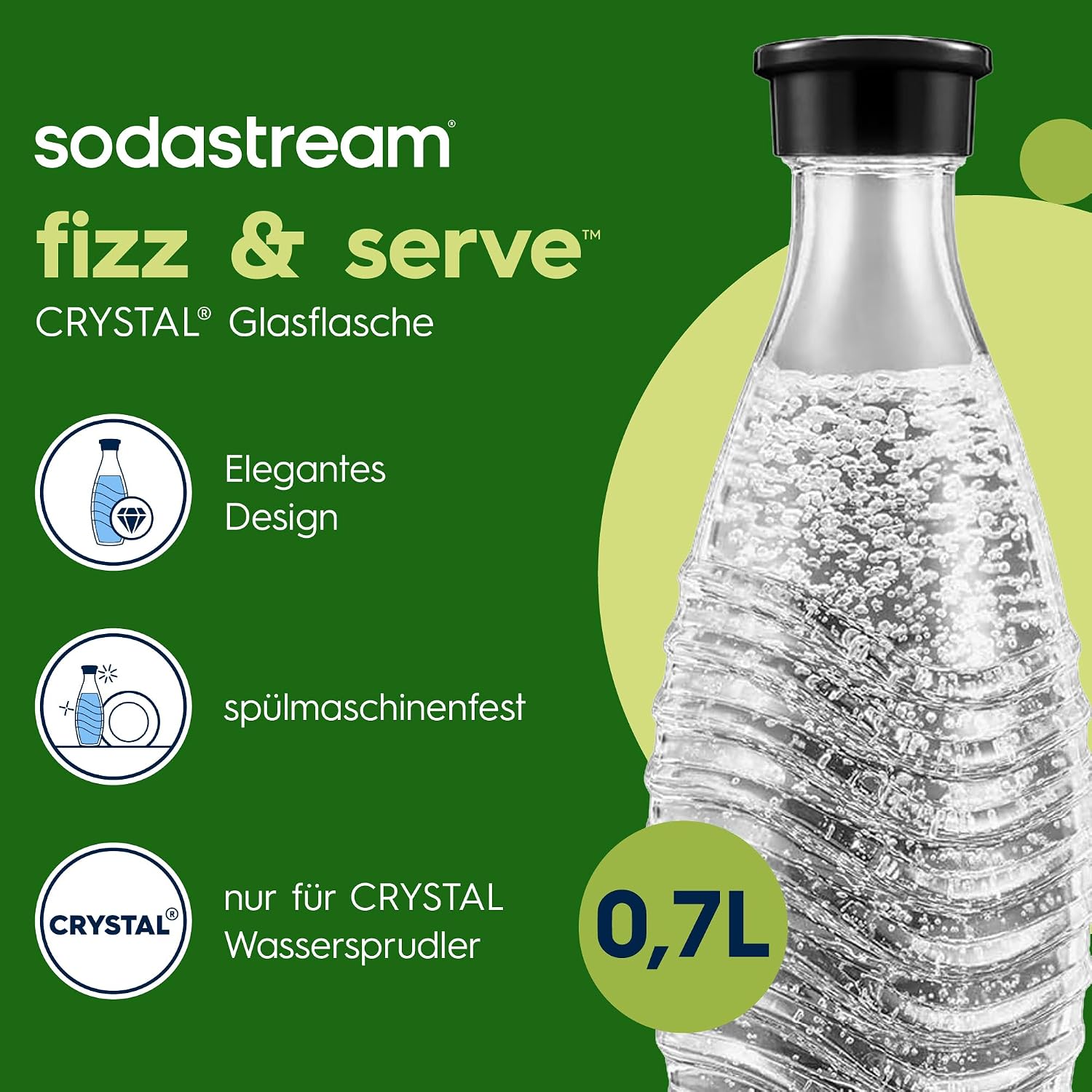 Thumbnail 2 de Sodastream CRYSTAL Glaskaraffen 0,7 L – 2er-Set, spülmaschinenfest, kompatibel mit CRYSTAL & PENGUIN Wassersprudler