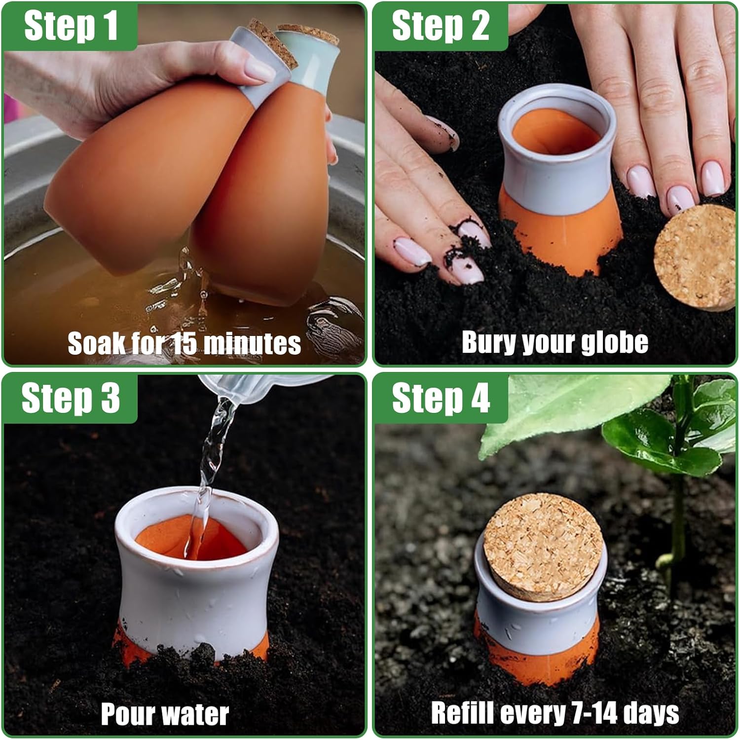 Thumbnail 6 de 4PCS Terracotta Self Watering Spikes – olla plant watering globes for slow-release irrigation