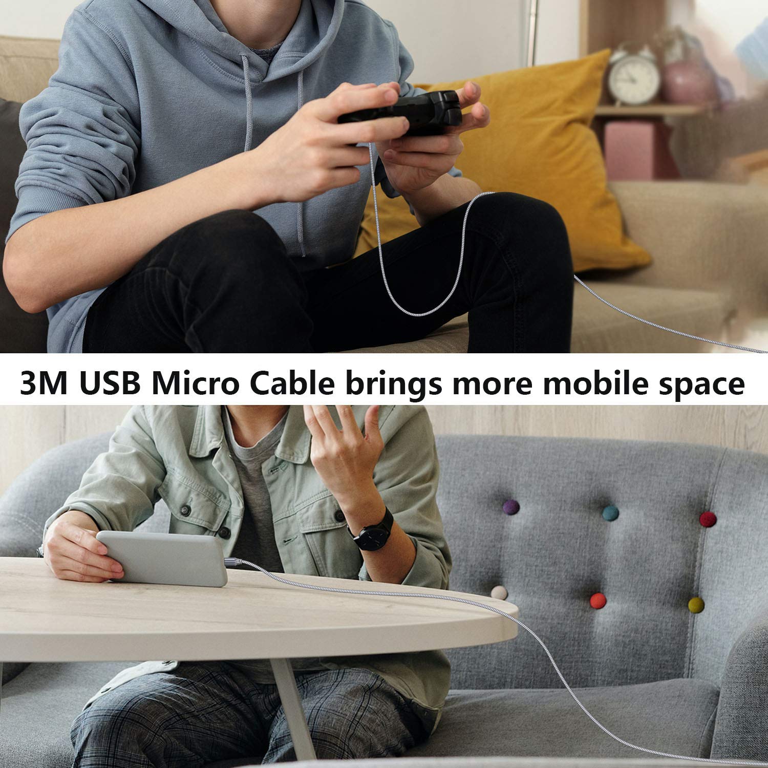 Thumbnail 6 de Siwket Micro USB Cable 2Pack 3M Braided USB A to Micro Charge Cable – durable 10ft USB charging and data sync