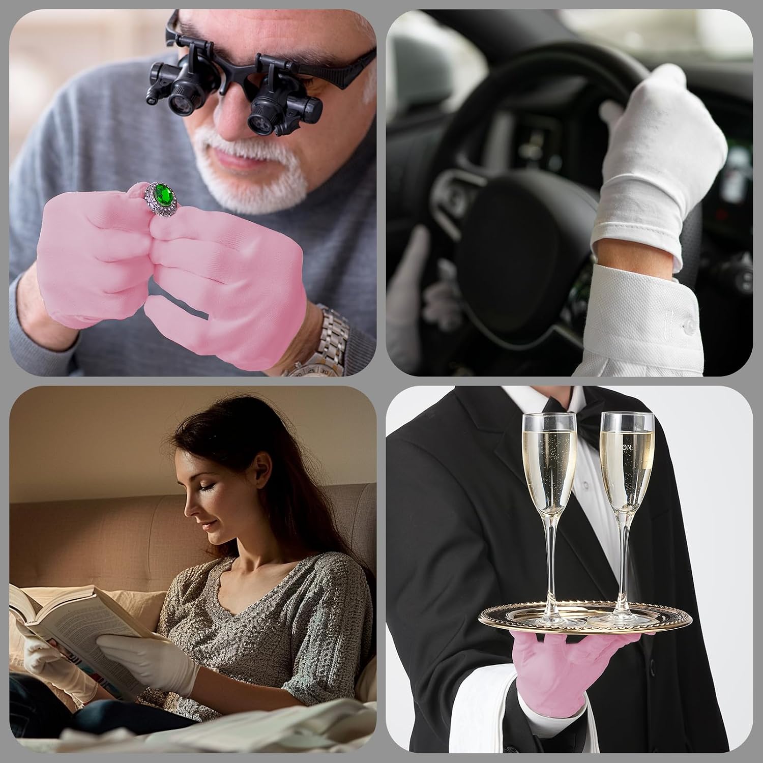 Detalle de AovYoo 6 Paar Baumwollhandschuhe mit Feuchtigkeitspflege für trockene Hände & Neurodermitis (rosa)