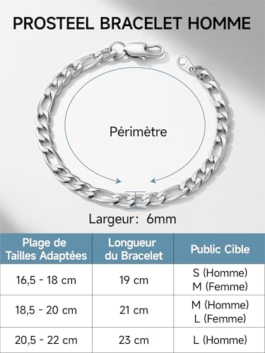 Thumbnail 1 de PROSTEEL Gourmette Homme 19 cm – Bracelet Figaro en Acier Inoxydable 6 mm