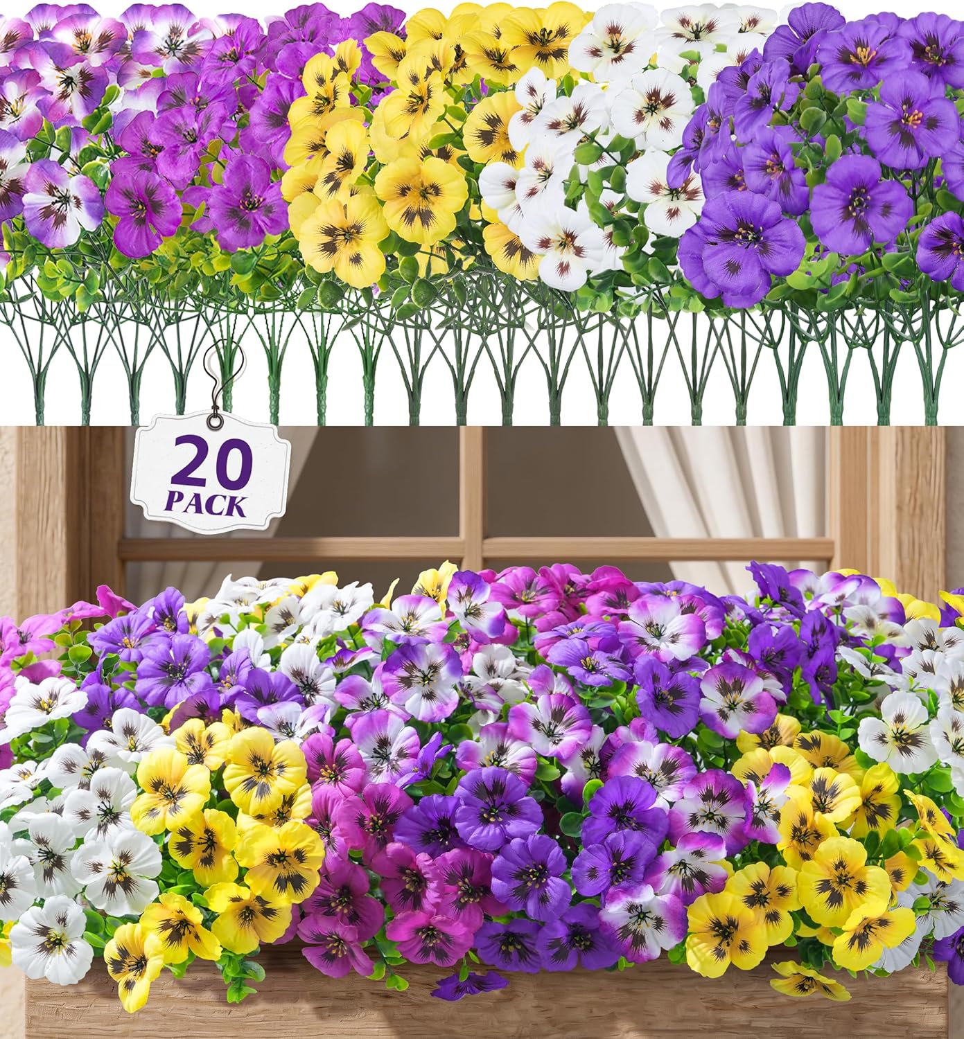 Detalle de Ivydale 20 Artificial Pansy Flowers for Outdoor Decor