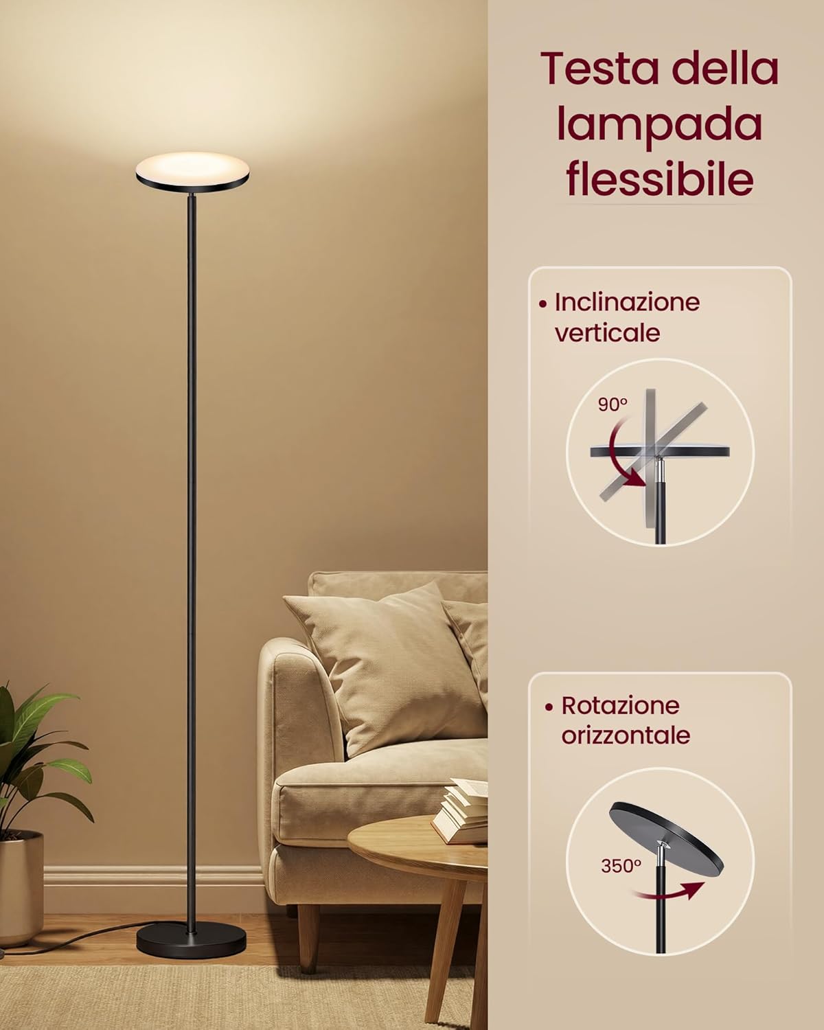 Thumbnail 2 de VASAGLE Lampada da Terra LED 30 W con Testa Orientabile e Telecomando – LFL018BD02