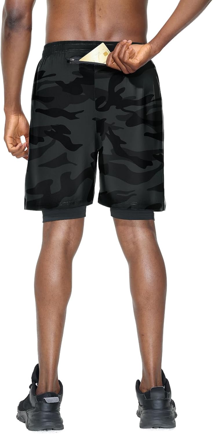 Thumbnail 1 de HMIYA Herren 2 in 1 Shorts – Kompressionsshorts, schnelle Trocknung, mit Reißverschluss-Tasche