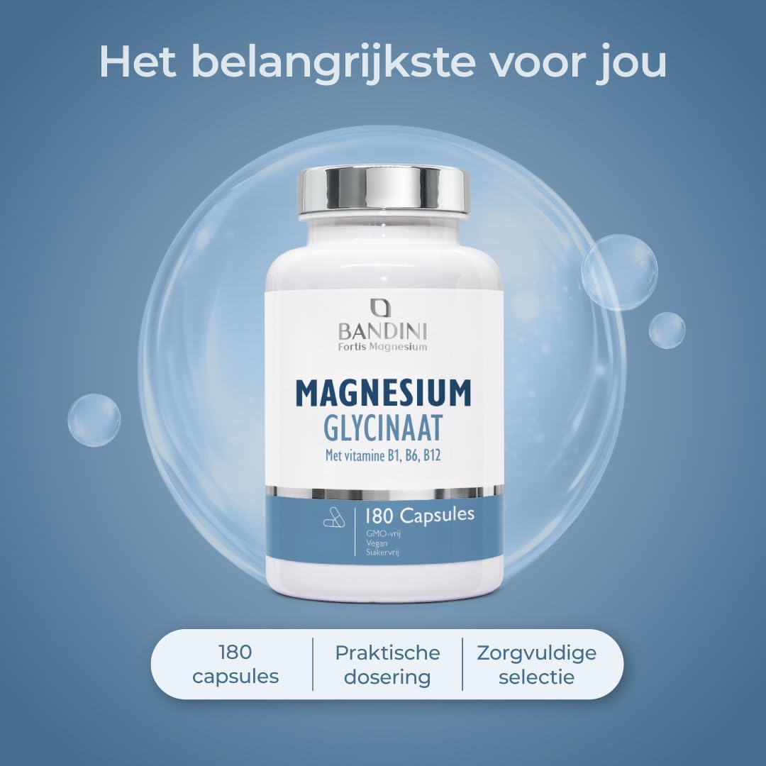 Detalle de Bandini Magnesium Bisglycinaat, 180 capsules met vitamine B1, B6 en B12