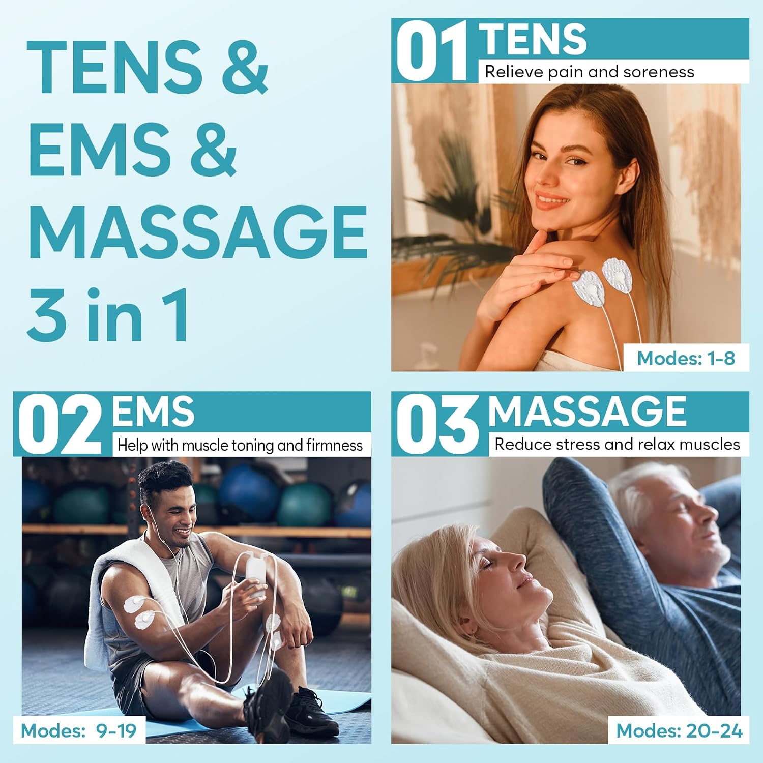 Detalle de Easy@Home EHE020 Rechargeable TENS Machine, Dual-Channel, 24 Modes