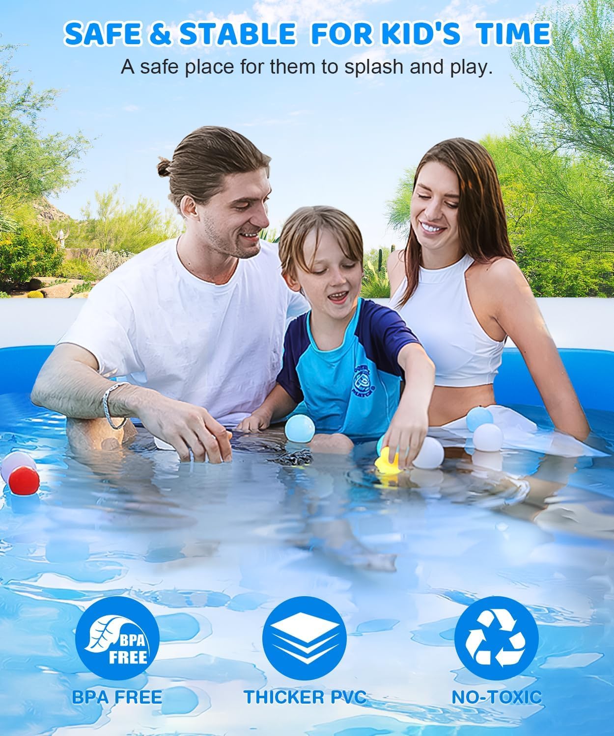 Thumbnail 3 de Extra Large Inflatable Swimming Pool — 145" x 74" x 22" Oversized Family Pool for Backyard Fun