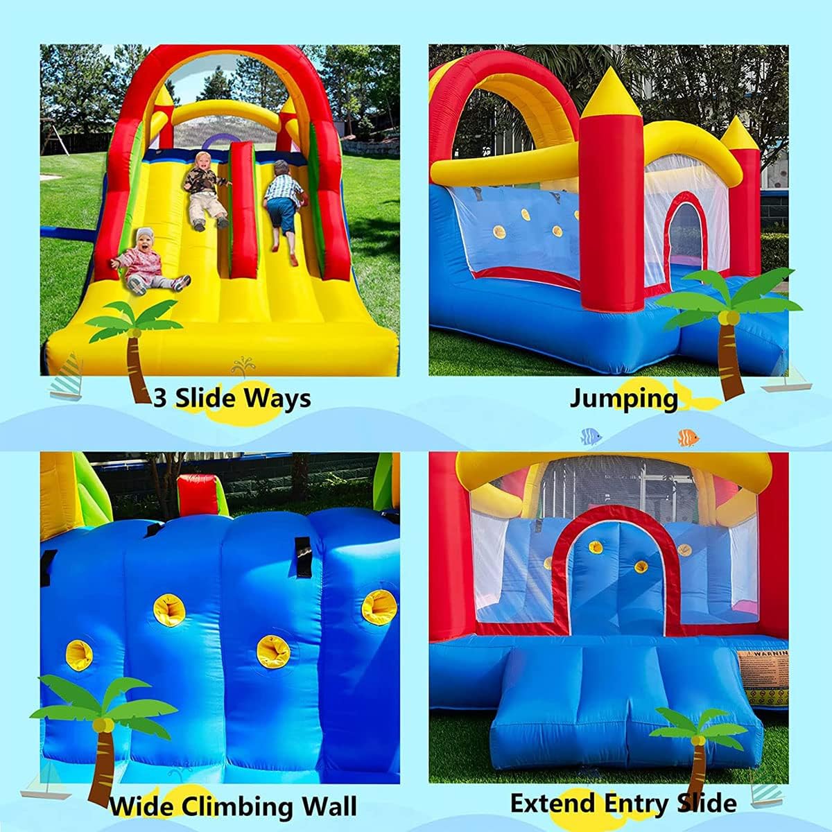 Detalle de Ballsea Large Inflatable Bounce House with Dual Slides and Climbing Wall – 4.88 x 2.23 x 2.2m