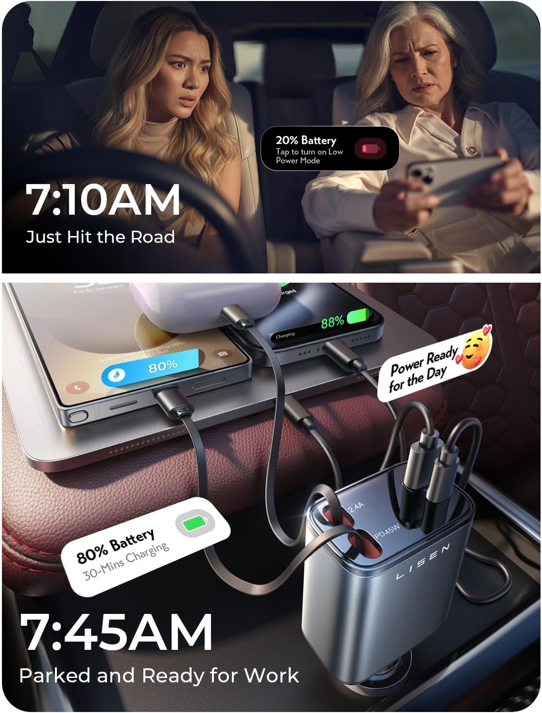 Thumbnail 4 de LISEN 69W USB-C Car Charger for iPhone and Samsung