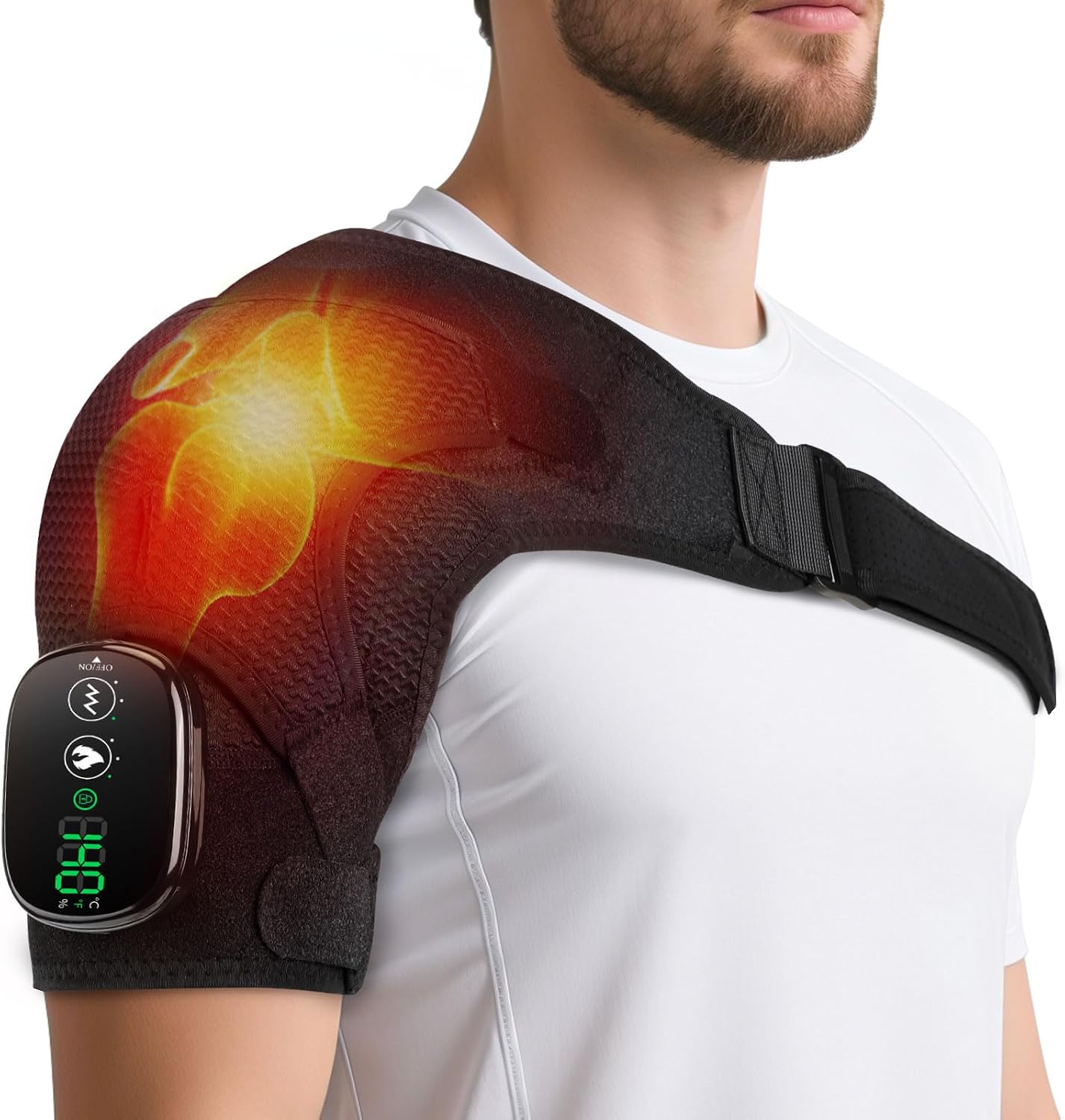 Detalle de Cordless Heated Shoulder Massager Pad with 3-Level Heat, 3 Modes, and 5000mAh Battery