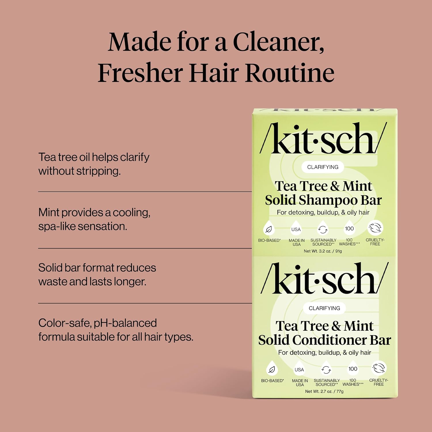 Detalle 1 de Kitsch Tea Tree Shampoo and Conditioner Bar Set with Mint, Silicone-Free