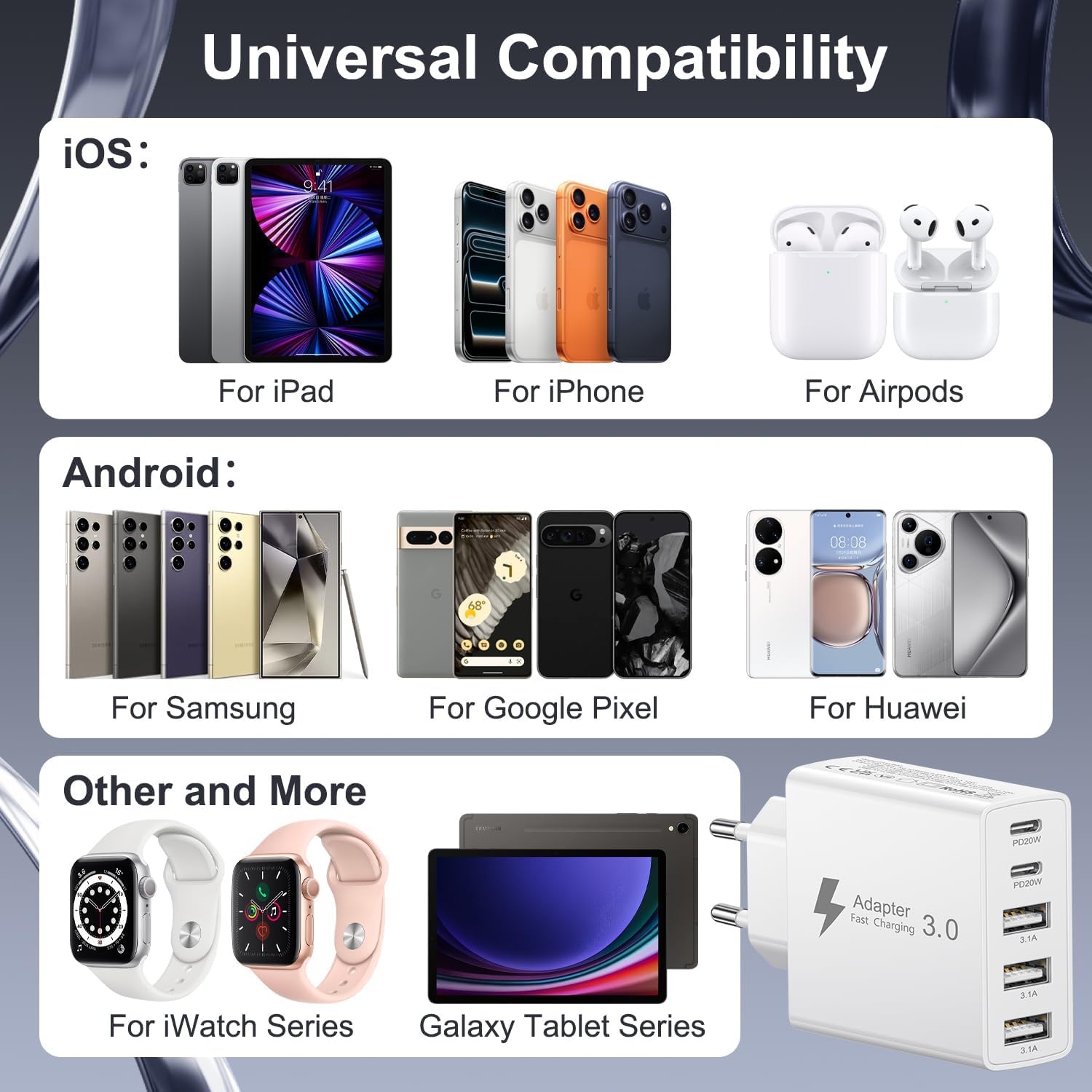 Thumbnail 6 de Chargeur USB C 50W 5 ports – PD & QC, 2 USB-C + 3 USB-A (iPhone et Galaxy)