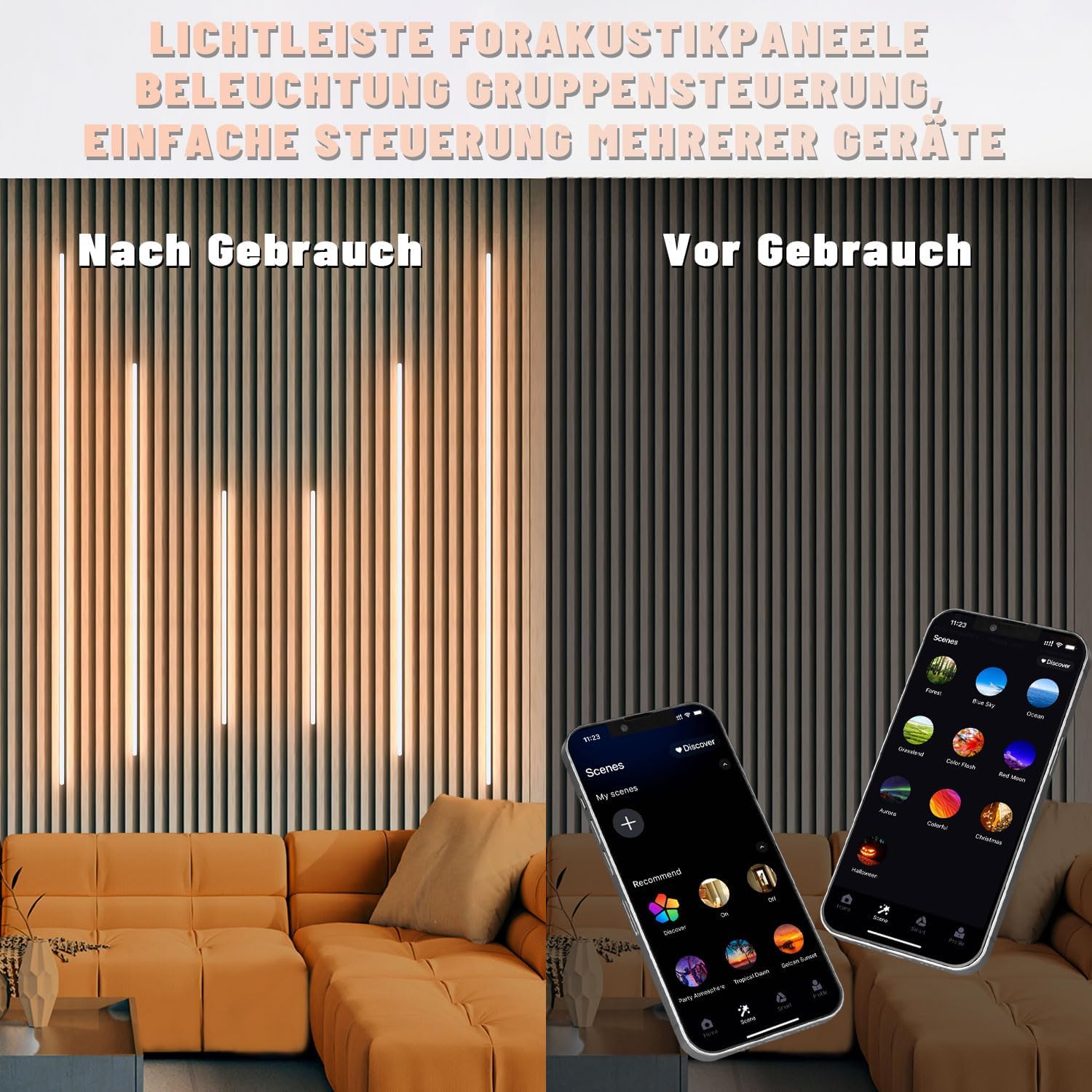 Detalle de Lichaser Schwarz LED für Akustikpaneele – 6er-Set Warmweiß, Alexa-kompatibel (selbstklebend)