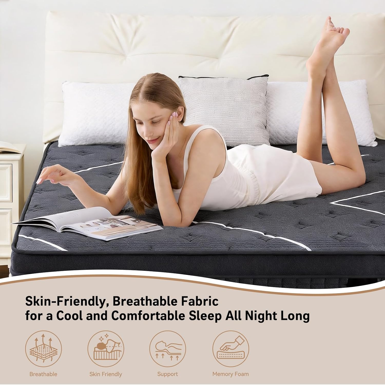 Detalle de MORSEN MR212 Queen Hybrid Mattress, 12-Inch Gel Memory Foam and Pocket Coils