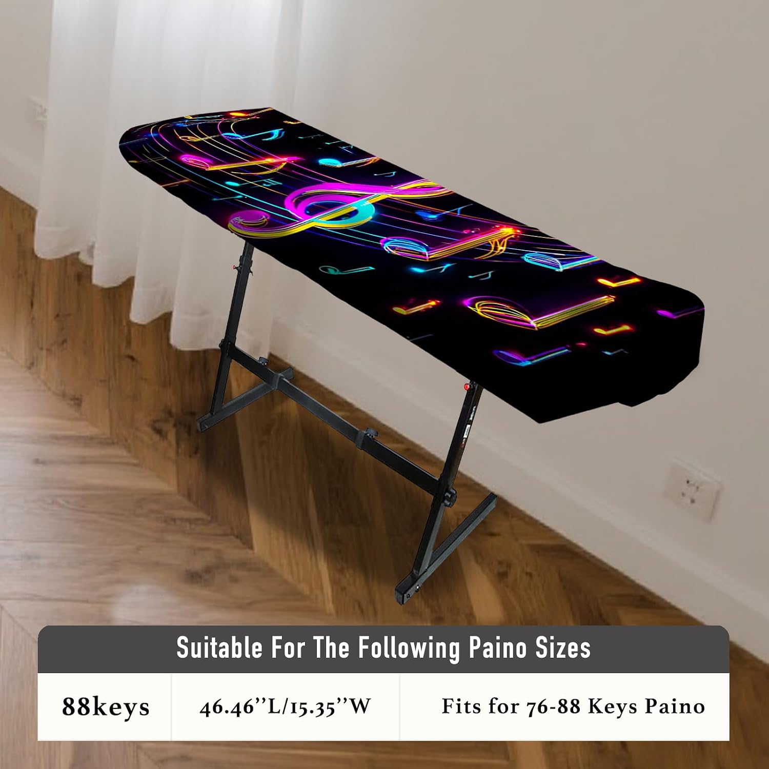Thumbnail 2 de Nuxovilar Neon Note 88-Key Piano Cover, Elastic Polyester with Neon Design