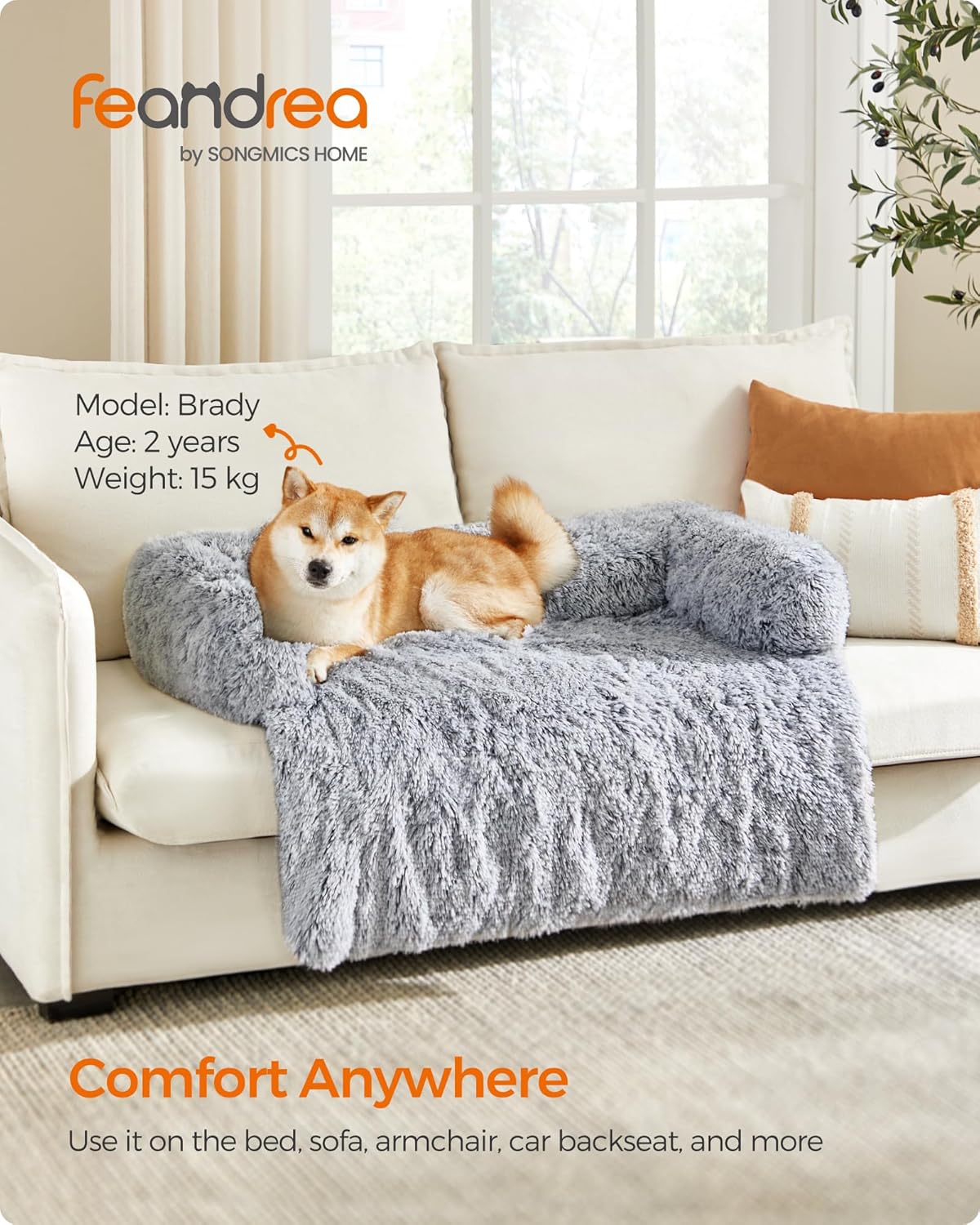 Thumbnail 1 de Feandrea FluffyHug XL calming dog bed 110×95×18 cm