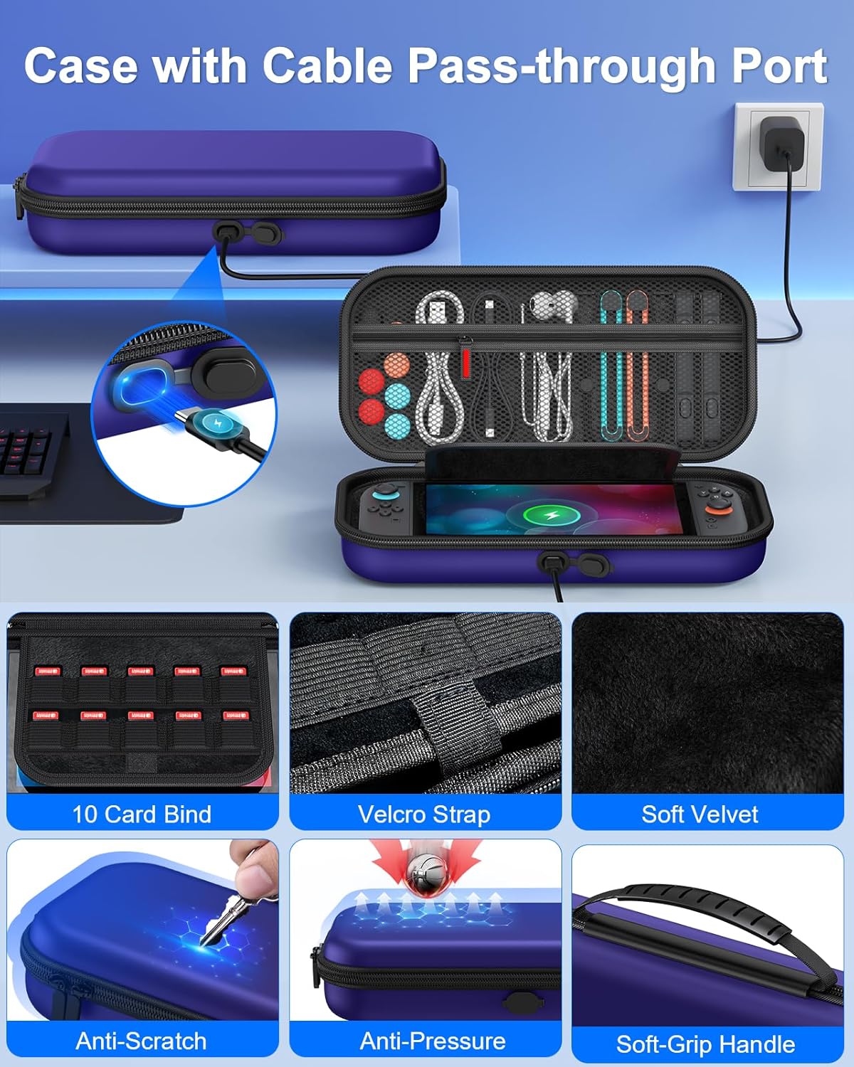 Thumbnail 2 de FYOUNG Switch 2 Accessories Case Bundle (23-in-1 kit) with charging dock and protective shells – Blue