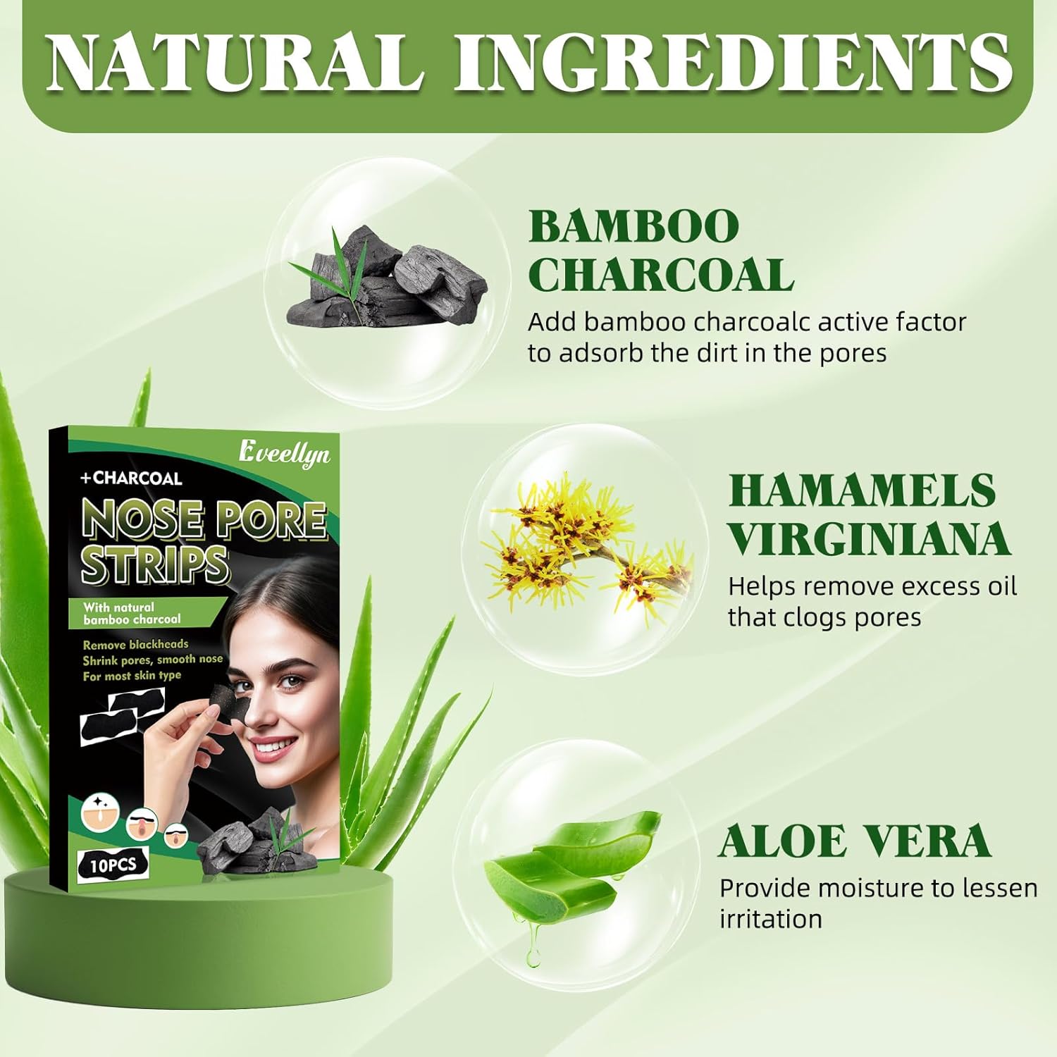 Thumbnail 1 de Eveellyn Mitesserentferner Stripes mit natürlicher Bambuskohle – Mitesserstreifen für Männer & Frauen (10 Stück)