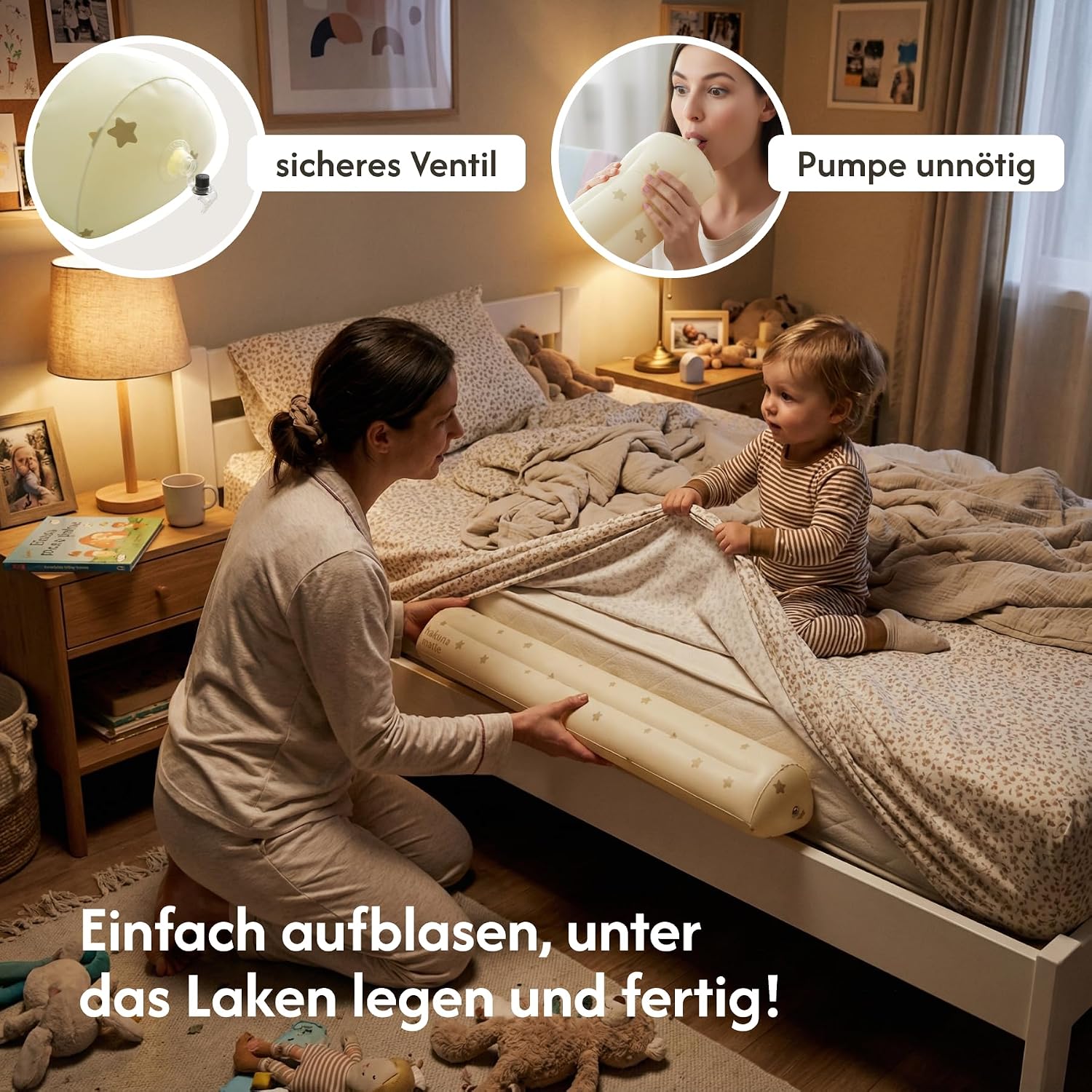 Detalle de Hakuna Matte Universeller aufblasbarer Rausfallschutz unter dem Spannbettlaken – sicherer Bettschutz fürs Boxspring- oder Standardbett