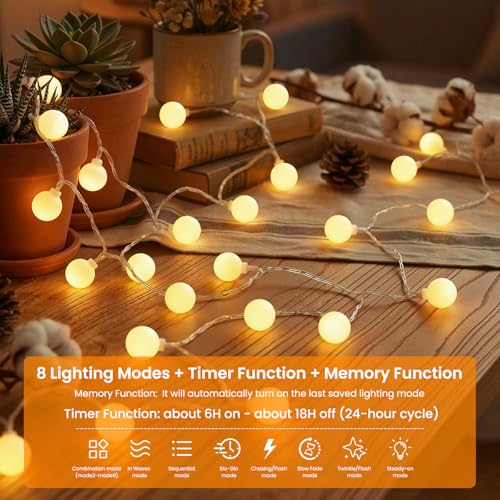 Detalle de Catena luminosa Giliwosy 60 LED da 10 m, batteria ricaricabile, IP65: luce calda per interno ed esterno
