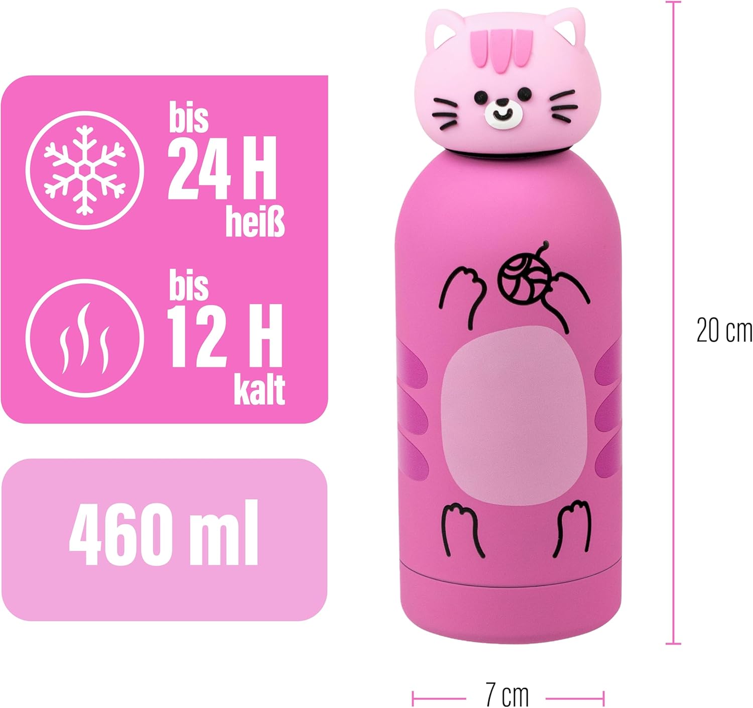 Thumbnail 3 de Cartomania Trinkflasche 350 ml – Edelstahl-Thermosflasche mit Silikondeckel, BPA-frei, rosa mit Katzen