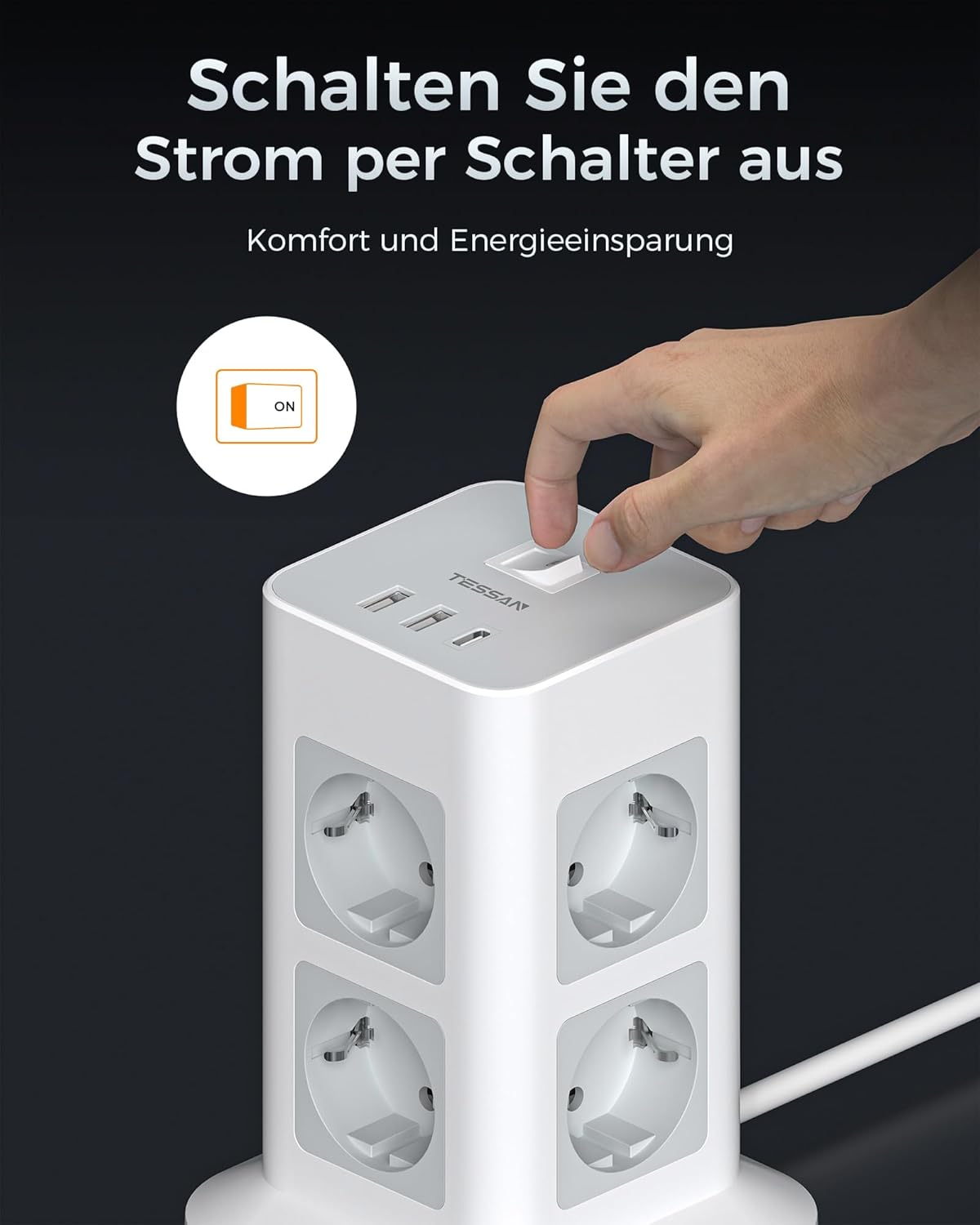 Thumbnail 6 de TESSAN 8‑fach Mehrfachsteckdose mit USB‑C 3600W 🔌