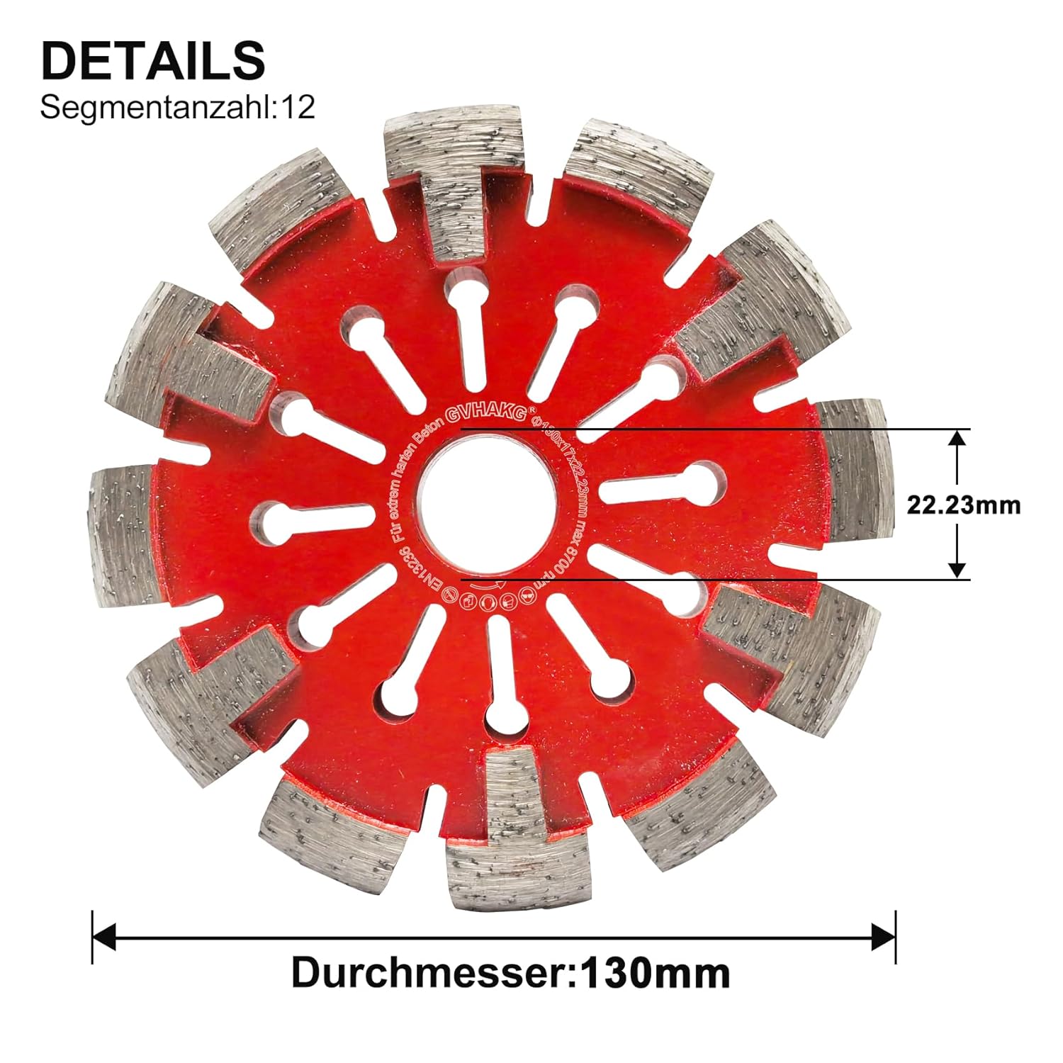 Detalle 2 de GVHAKG Diamant Frässcheibe 130 mm, 17 mm Segmentbreite (22,23 mm) für Fußbodenheizung