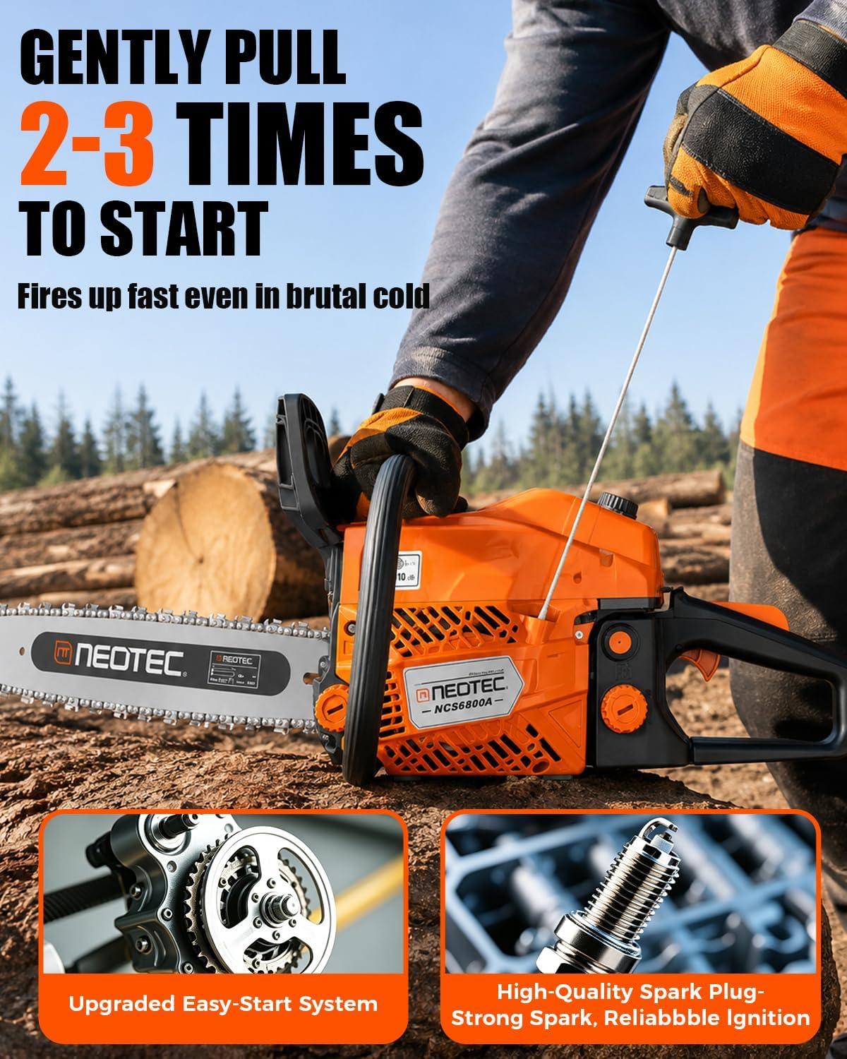 Detalle de NEO-TEC 1D-LTT-NCS6800A-917-1 68CC Gas Chainsaw with 22- and 24-Inch Bars
