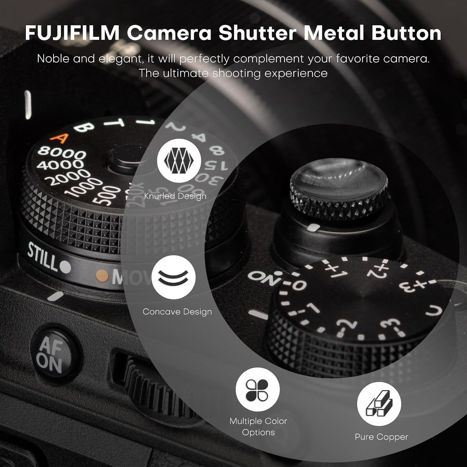 Detalle 2 de REYGEAK 4er Set Auslöser für Leica & Fujifilm – versenkter Auslöseknopf aus Aluminium (Konkav) in rot/braun/orange/schwarz