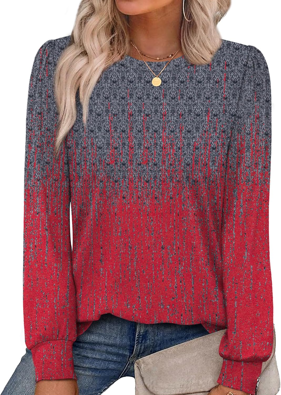 Detalle de Alaroo 2026 Women's Long-Sleeve Printed Tunic Top, Crewneck, Polyester Blend
