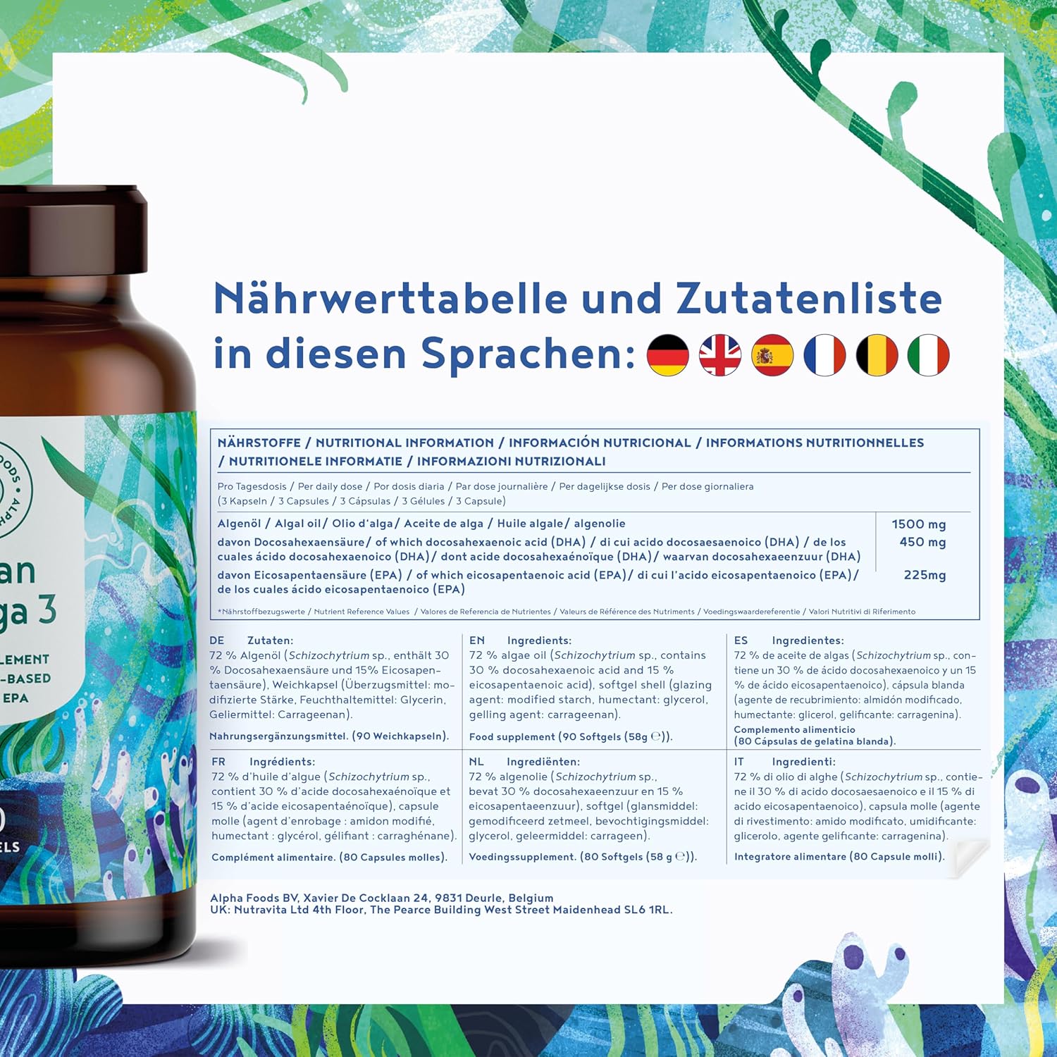 Thumbnail 4 de Omega 3 Vegan Hochdosiert aus Algenöl – Alpha Foods, 90Softgels