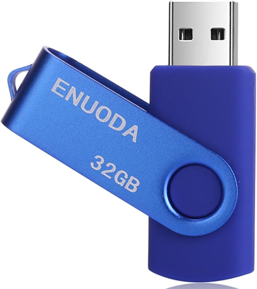Detalle de ENUODA USB Stick 32GB USB 2.0 – Rotierender Metallkappenschutz, Blau