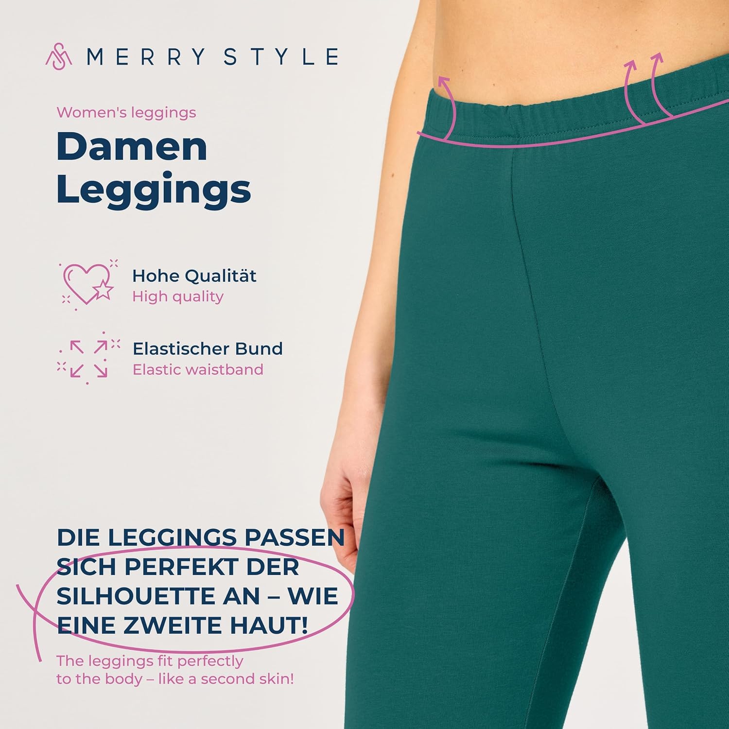 Detalle de Merry Style Damen 3/4 Leggings aus Baumwolle mit Stretch – Capri-Leggings, High Waist, atmungsaktiv