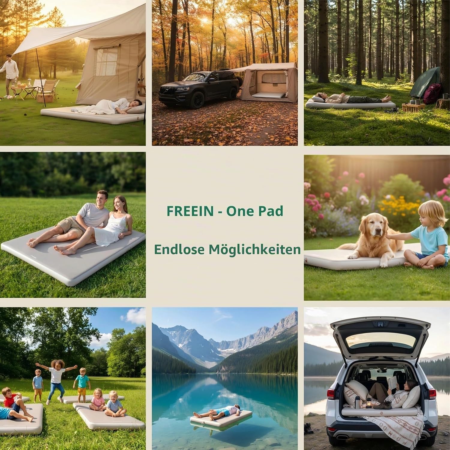 Detalle 2 de Freein Doppel-Isomatte Camping 192x130x10 cm – Großzügige Doppel-Liegefläche für zwei Personen