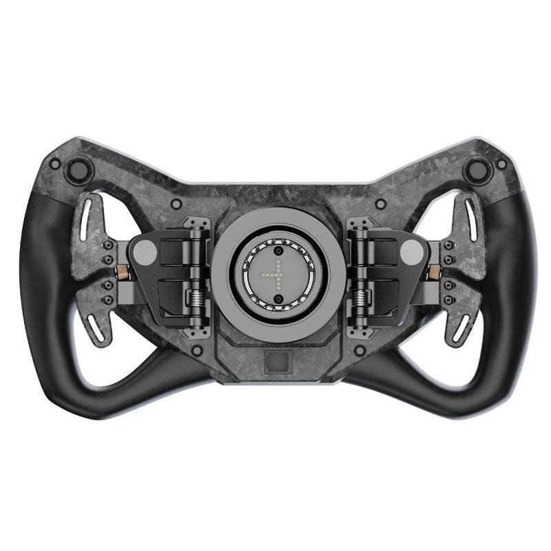 Detalle de Moza KS Pro 300 mm: volante para simulación con fibra de carbono y pantalla RGB de 2,99