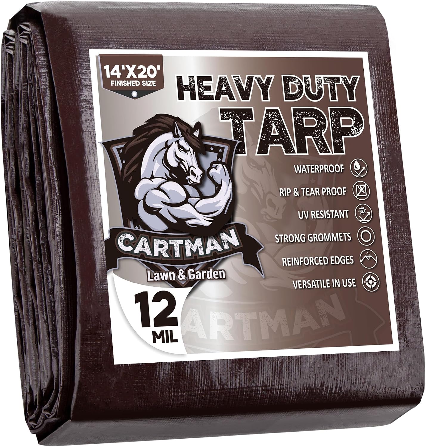 CARTMAN Finished Size 14x20 Ft Extra-Thick 20 Mil Brown Ultra Heavy-Duty Poly Tarp (UV Resistant, Waterproof)