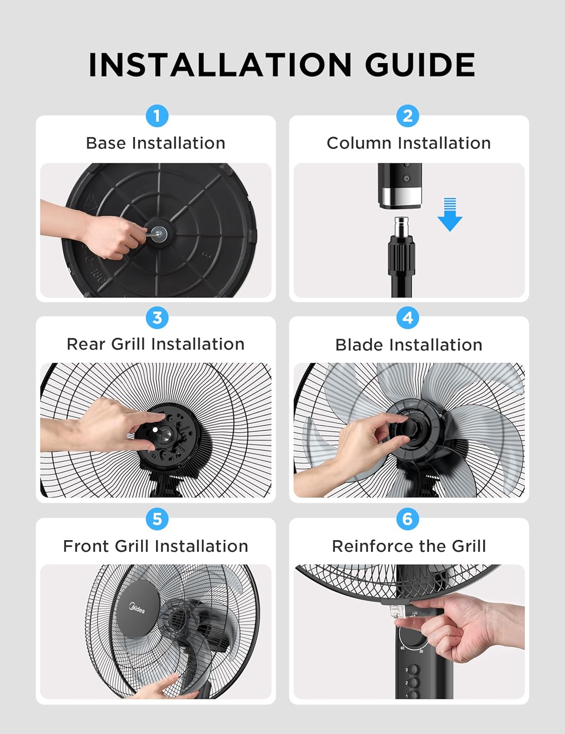 Thumbnail 5 de Midea MPF23MTBUK 50W Pedestal Fan with 7 Blades, 90° Oscillation and 2H Timer