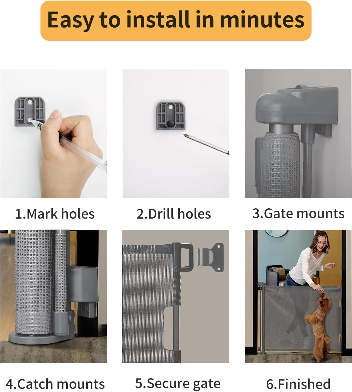 Thumbnail 4 de Retractable Mesh Safety Baby or Dog Gate (86cm Tall) – Expands up to 180cm, Grey