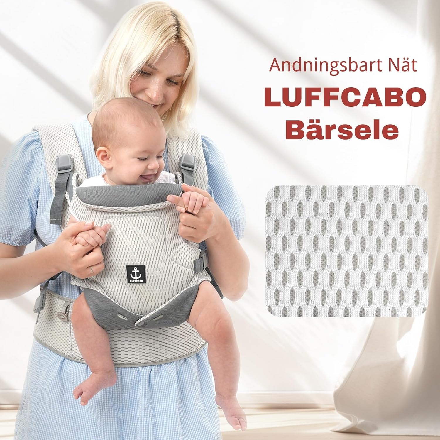 Detalle 2 de LUFFCABO bärsele i mesh med tre bärpositioner, 5–36 månader, upp till 15 kg