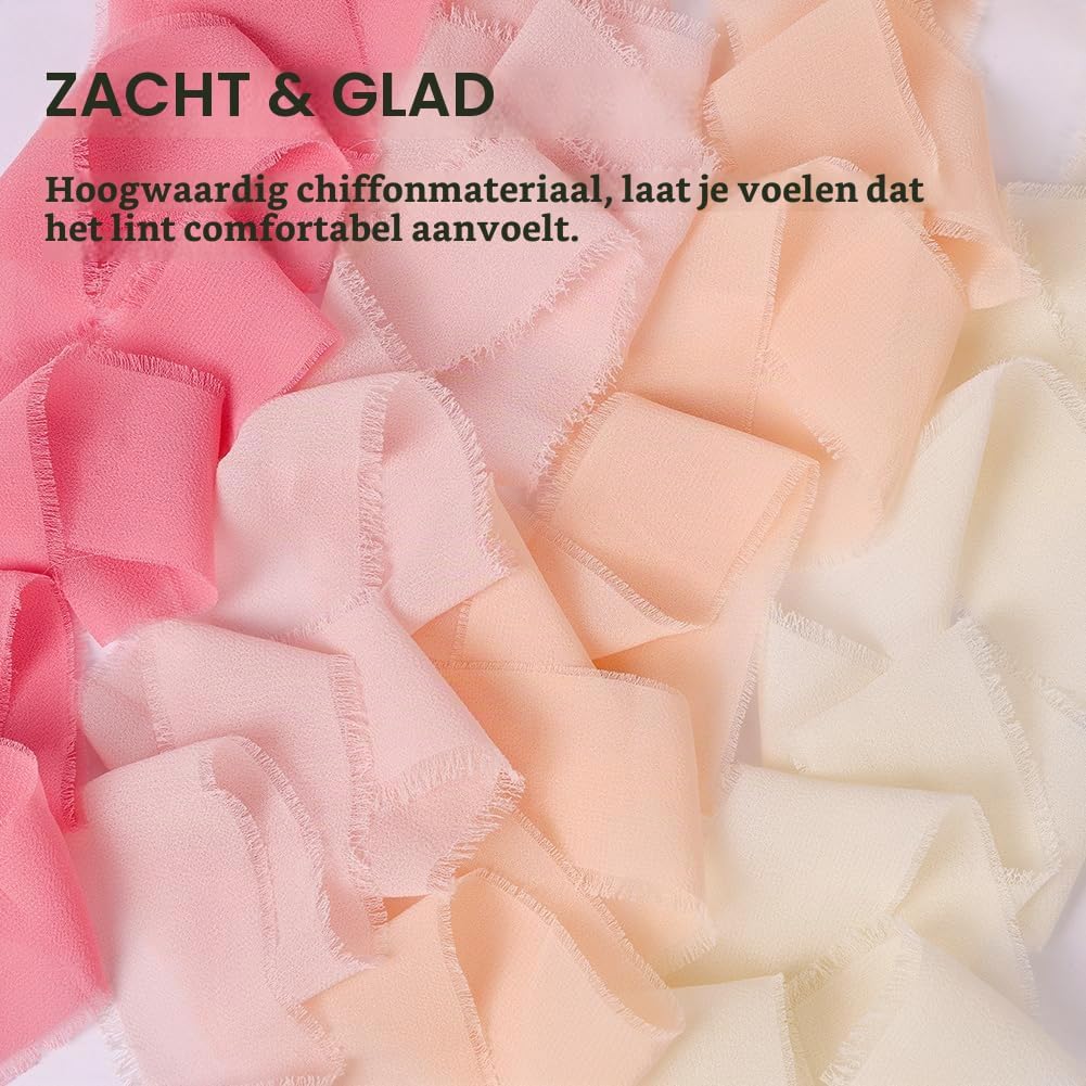 Detalle de AOOWU chiffonlint 3,8 cm x 20 m met handgemaakte franjes