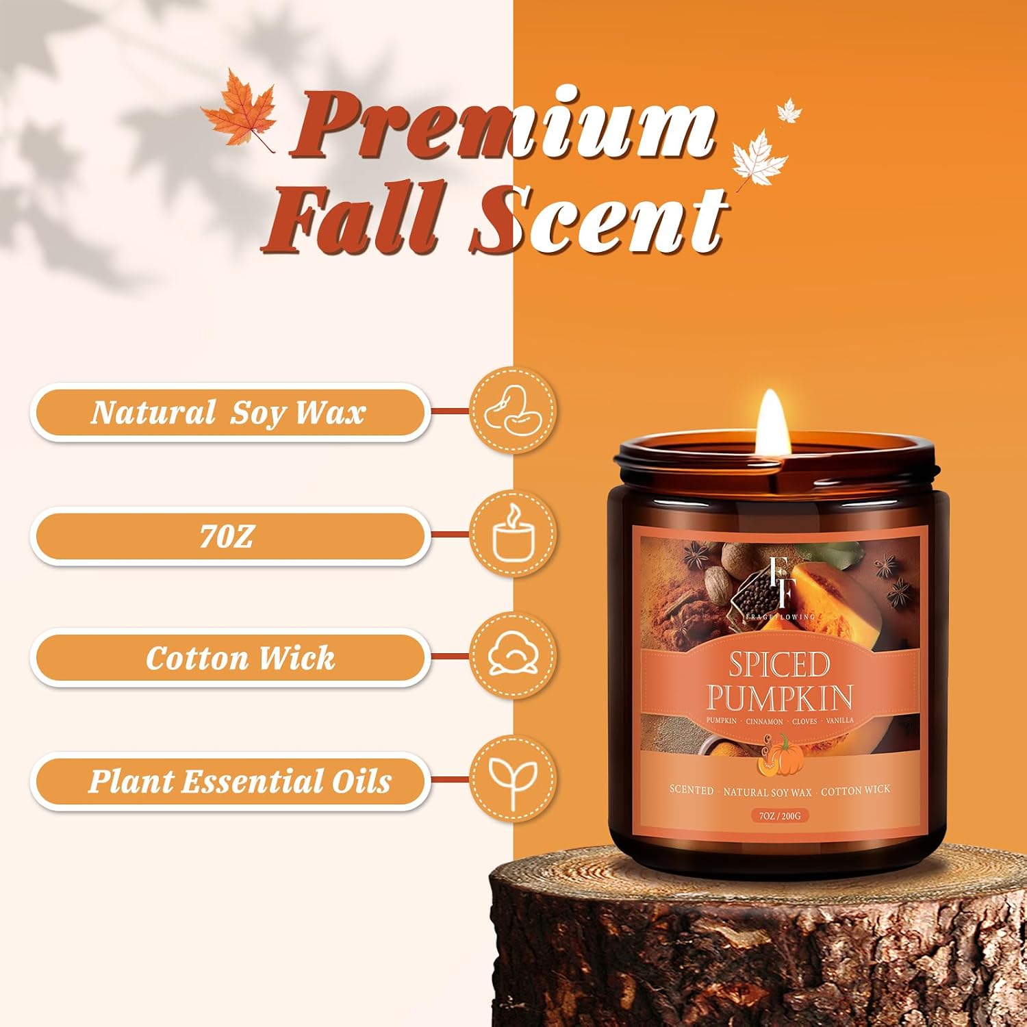 Detalle 2 de FF FRAGRFLOWING Fall Scented Candle Set, 4 Soy Wax Candles