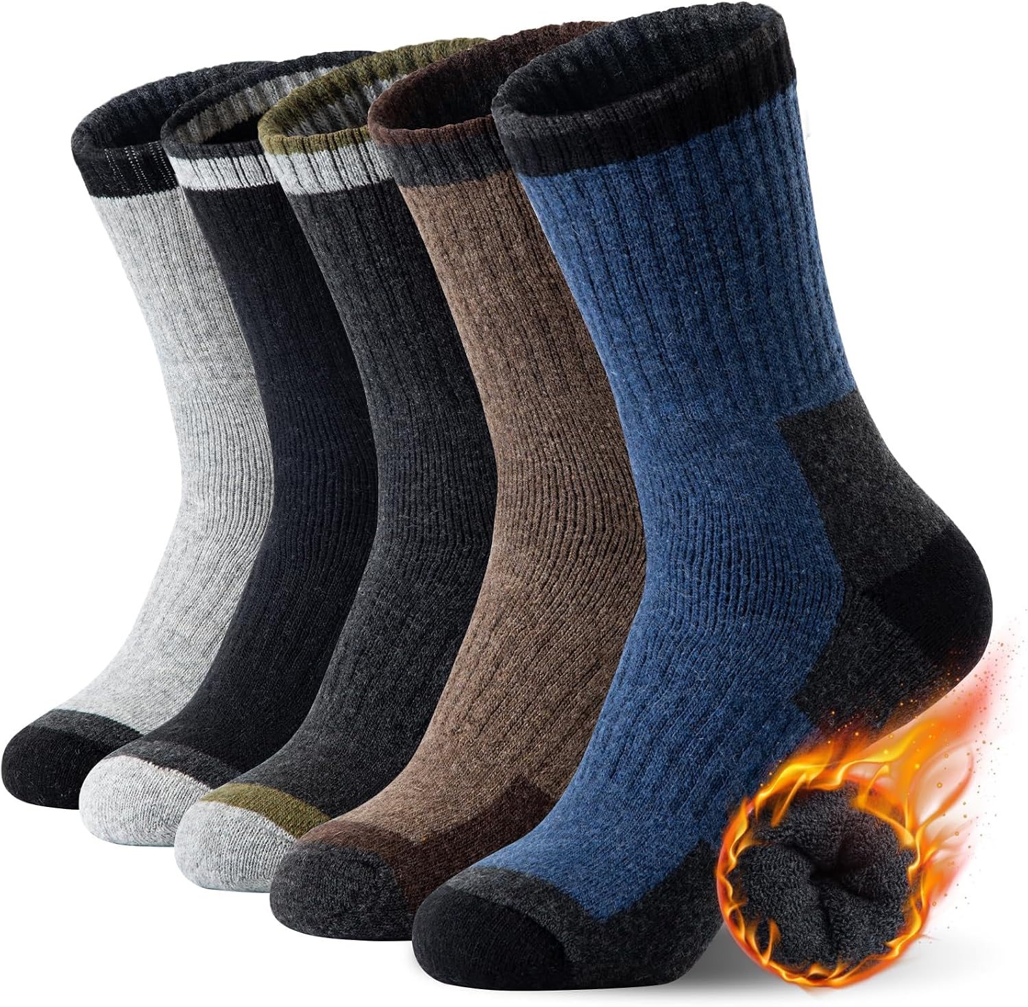Detalle de SIMIYA Merino Wool Hiking Socks, 5 Pairs, Thick Cushioned, Size 7-15